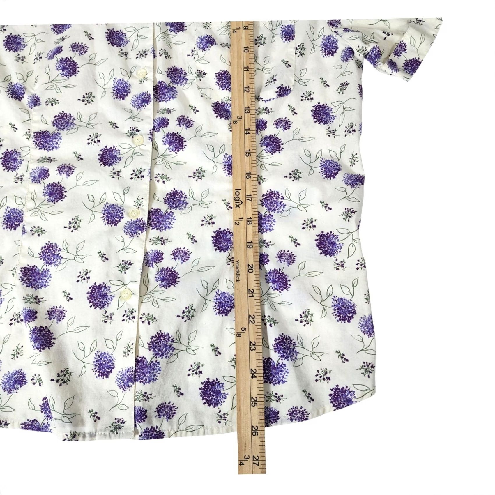 Basic Editions VTG Basic Editions Floral Button Shirt Medium Purple Flower Womens Short Sleeve Size M / US 6-8 / IT 42-44 - 7 Thumbnail