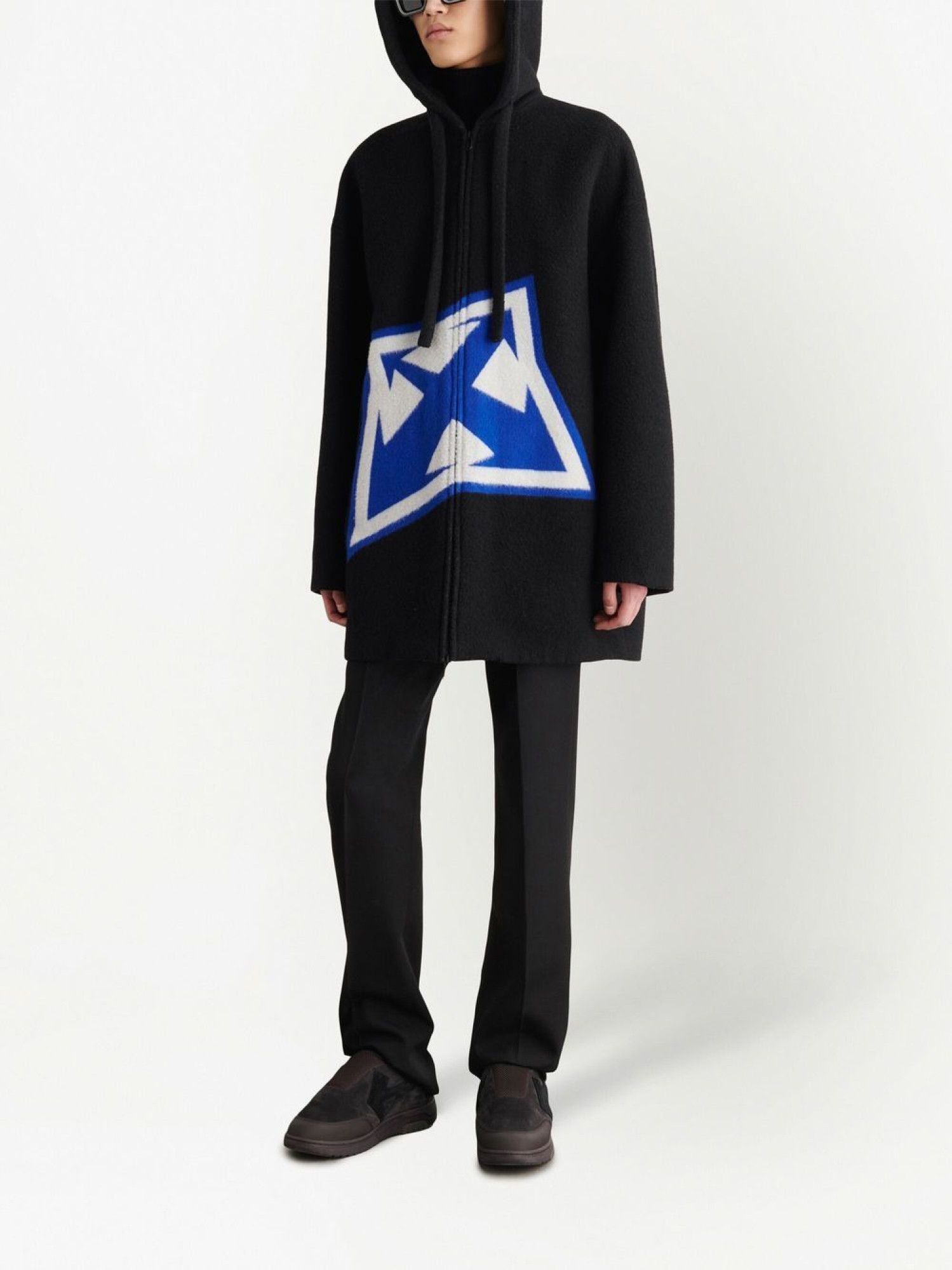 Off-White o1gr1nt1124 Thund Arrow Wool Over Zip Hooded Jacket in Black Size US M / EU 48-50 / 2 - 2 Thumbnail