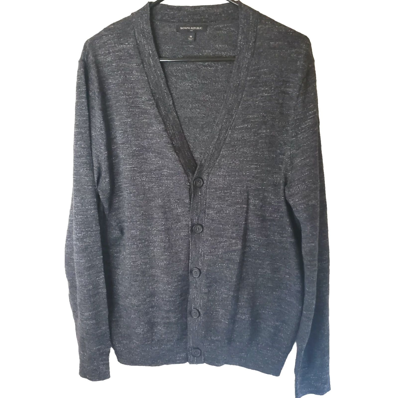Banana Republic Banana Republic Men's Cardigan Sweater V-Neck L Charcoal Gray Cotton Pockets Knit Size US L / EU 52-54 / 3 - 2 Thumbnail