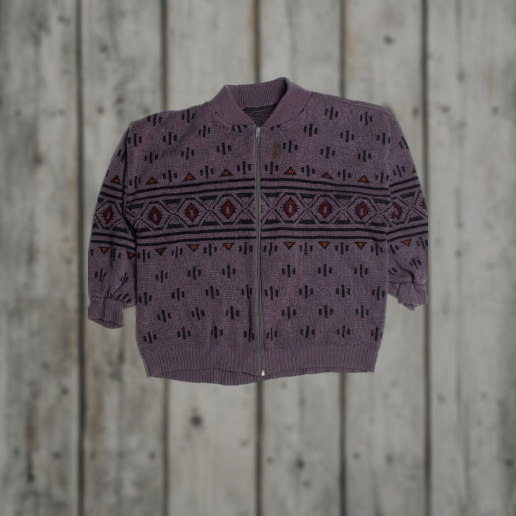 X-LARGE **Vintage Purple Fair Isle XX-Large Zip Front Knit** User: Vintage Purple Fair Isle Zip Front XX-Large Knit Size XXL / US 16-18 / IT 52-54 - 1 Thumbnail