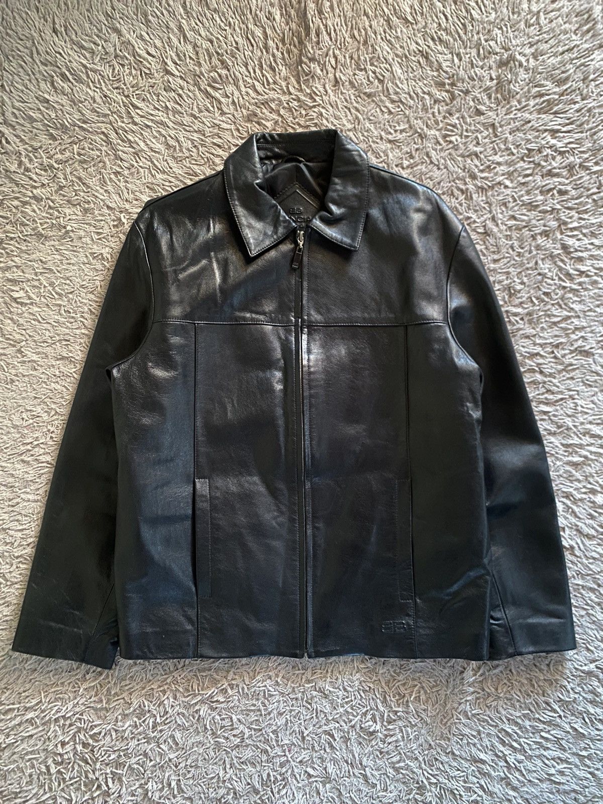 image of 1997 Balenciaga Black Leather Jacket By Nicholas Ghesquire, Men's (Size Medium)