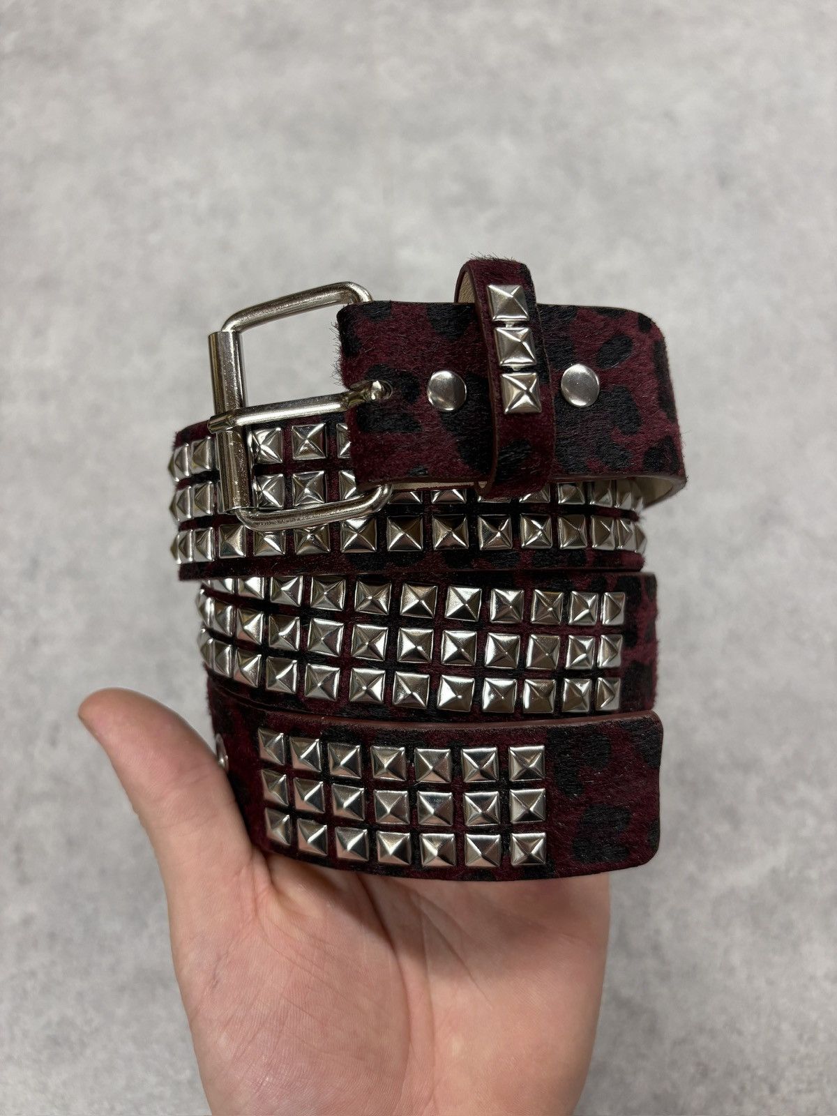 Vintage y2k 2000s red leopard cheetah print studded belt