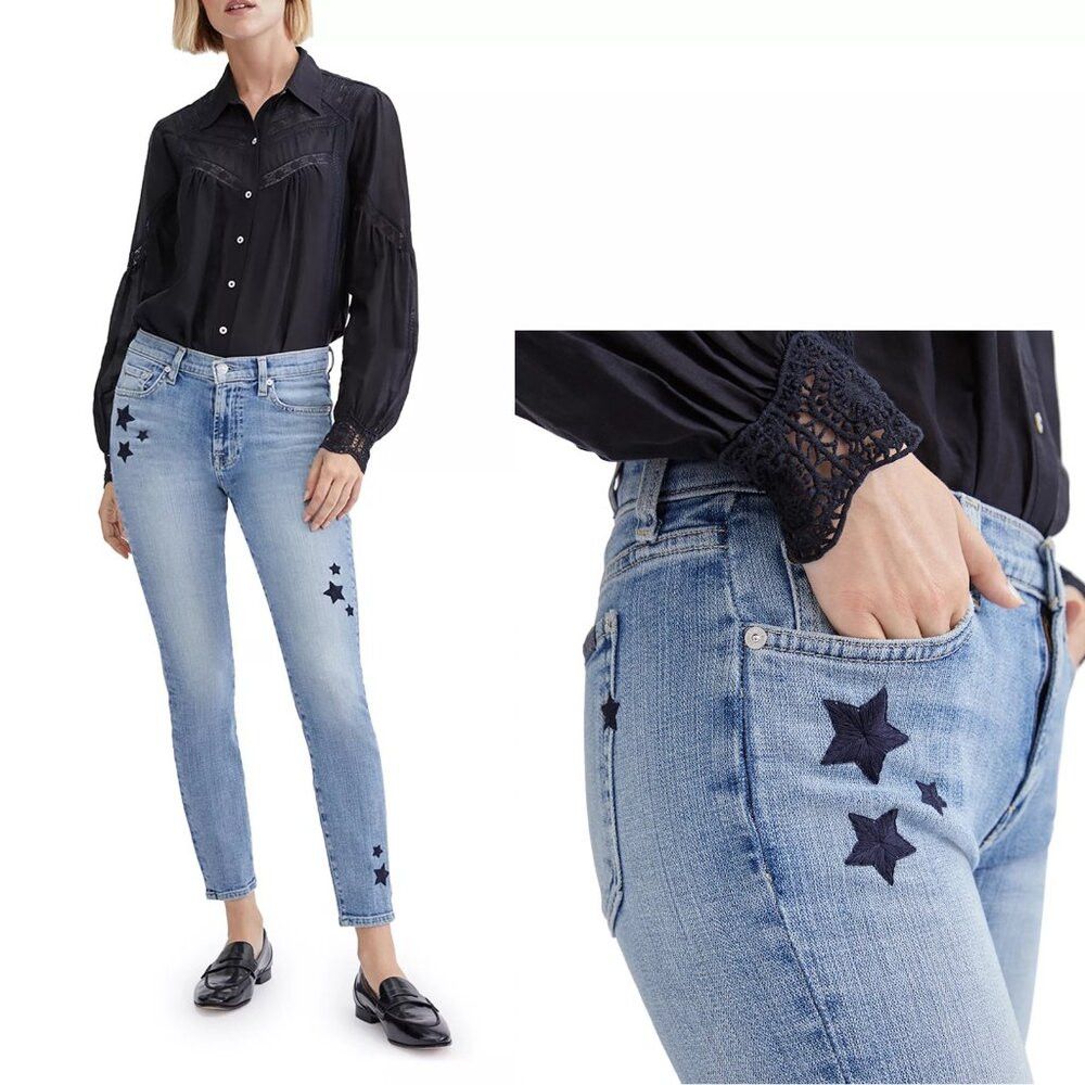 7 For All Mankind 7 For All Mankind Star Embroidered Ankle Skinny Jeans 27 Size 27" / US 4 / IT 40 - 2 Thumbnail