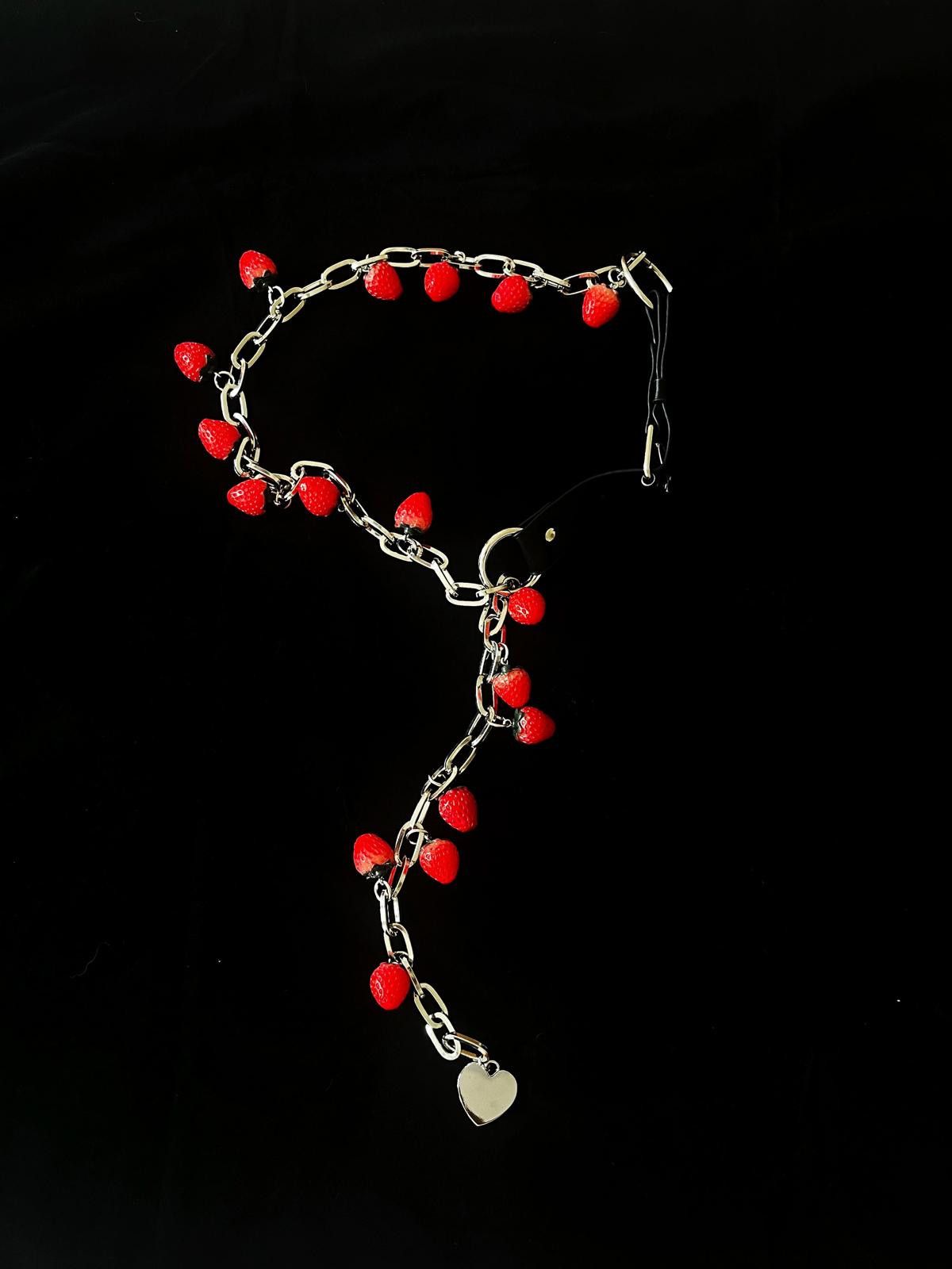 Jewelry Black Chain Belt with Red Pom Pom Charms, Fashion Accessory Size ONE SIZE - 6 Thumbnail