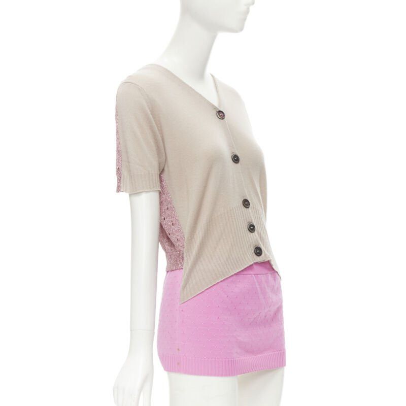 Louis Vuitton LOUIS VUITTON Vintage beige cashmere blend pink lurex layered cardigan L Size L / US 10 / IT 46 - 1 Thumbnail