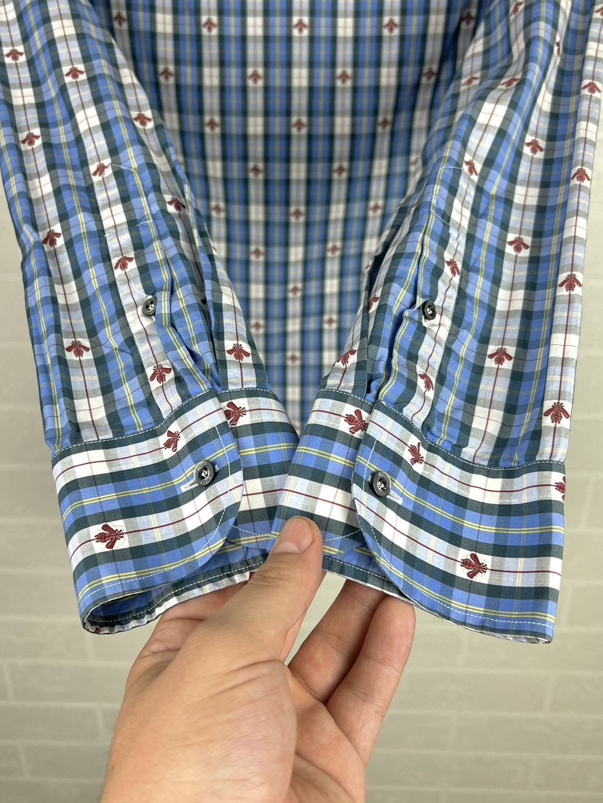 Gucci GUCCI Shirt Button Up Monogram Embroidered Bee Checkered Size US S / EU 44-46 / 1 - 20 Thumbnail