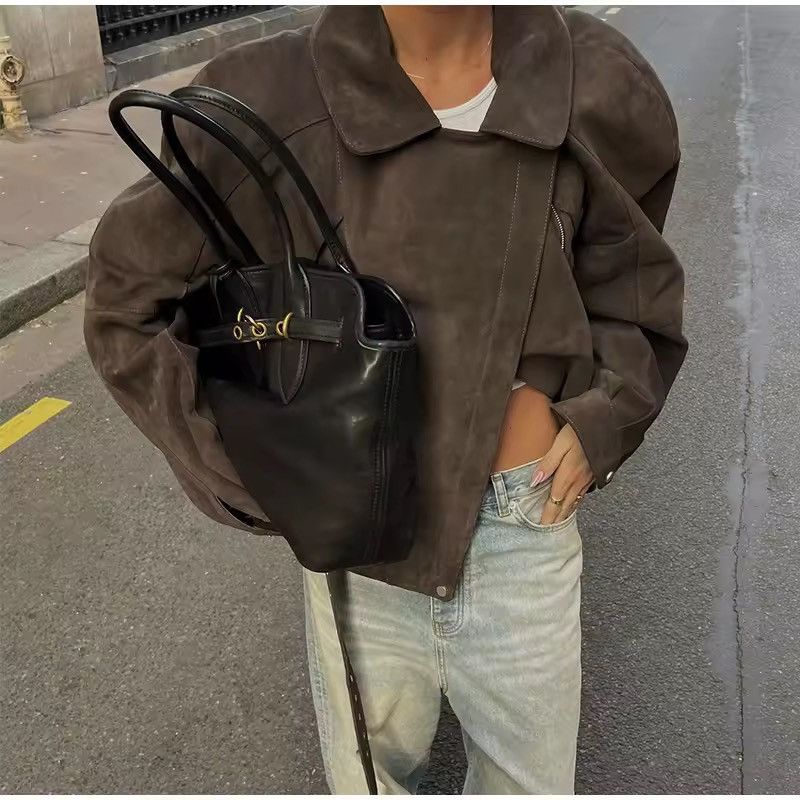Other Retro Style Suede Zipper Brown Y2k Casual Jacket Size M / US 6-8 / IT 42-44 - 7 Thumbnail