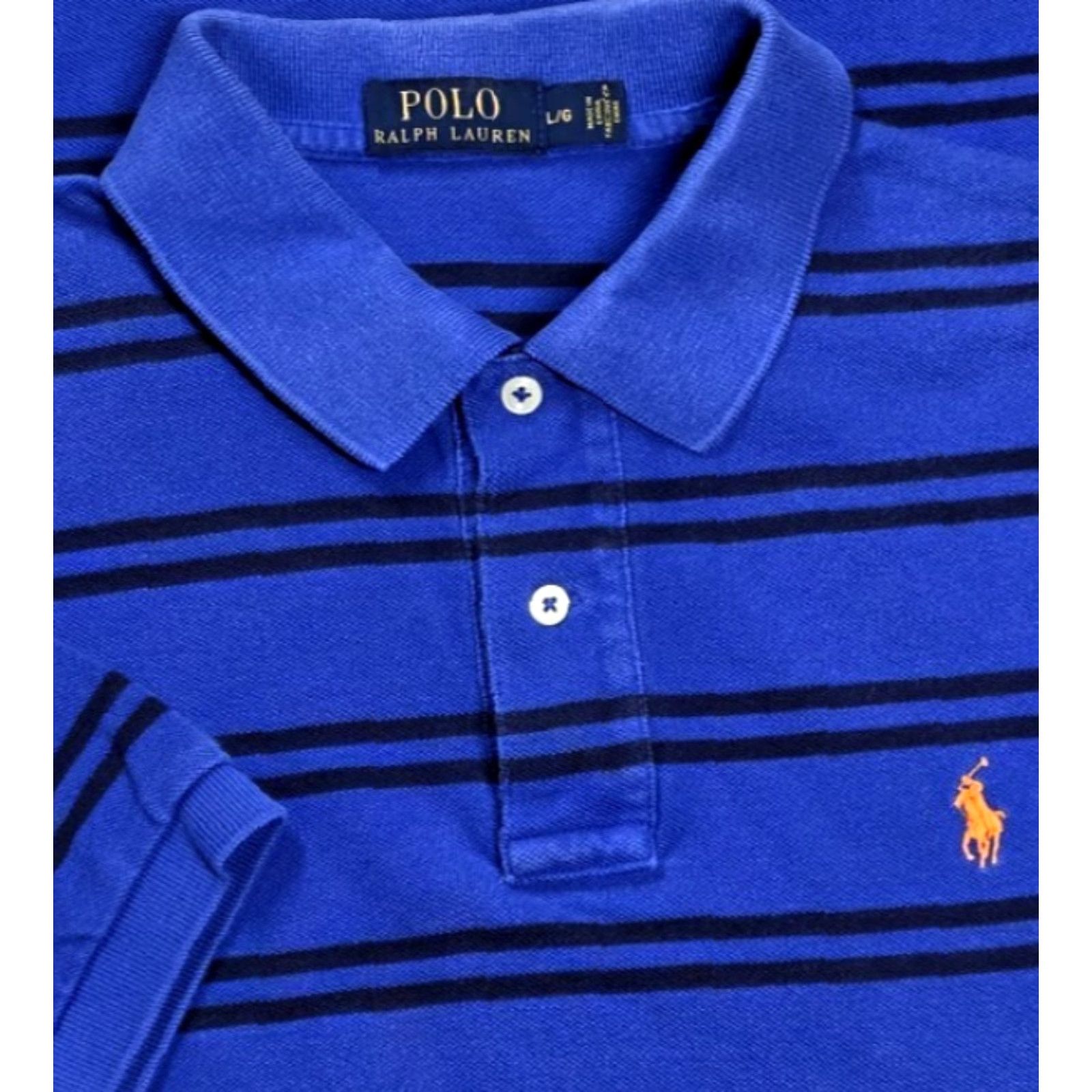 Polo Ralph Lauren Polo Ralph Lauren Short Sleeve Shirt Men L Blue Stripe Orange Pony Pique Shirt Mens Striped Polo, 100% Cotton, Classic Fit, Blue Size US L / EU 52-54 / 3 - 2 Thumbnail