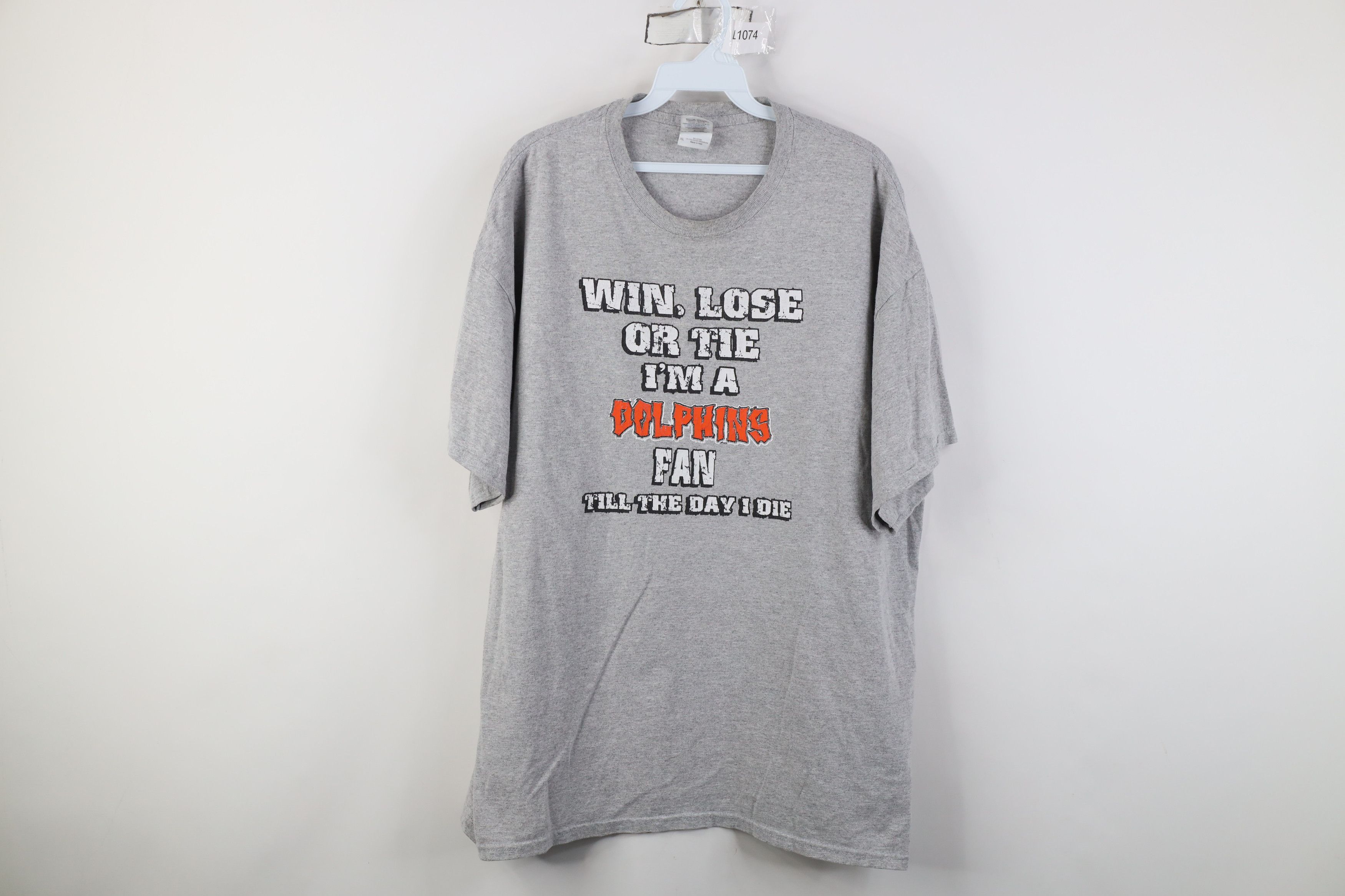 Vintage Vinage 90s Y2K Tie Miami Dolphins Football Fan T-Shirt Gray Size US XL / EU 56 / 4 - 1 Thumbnail