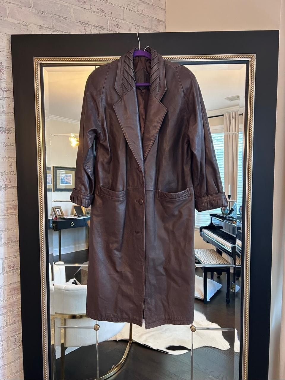 Other Vintage 90s Brown Leather Trench Coat Size XL / US 12-14 / IT 48-50 - 1 Thumbnail