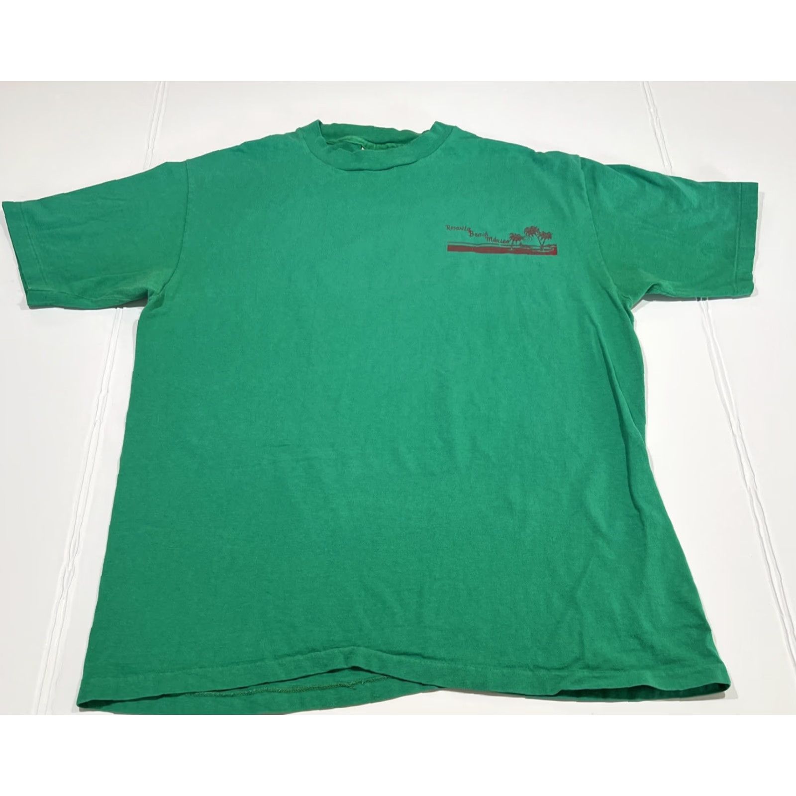 Hanes VINTAGE Hanes Rosarita Beach Mexico Graphic Shirt XL Green Unisex 1990s Short Sleeve 22" Chest Single Stitch Mens Womens Size US XL / EU 56 / 4 - 4 Thumbnail