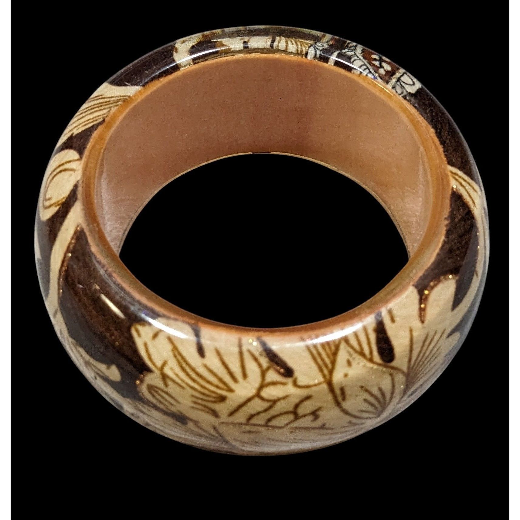Other Vintage Floral Chunky Wood And Fabric Under Acrylic Bracelet Size ONE SIZE - 2 Thumbnail