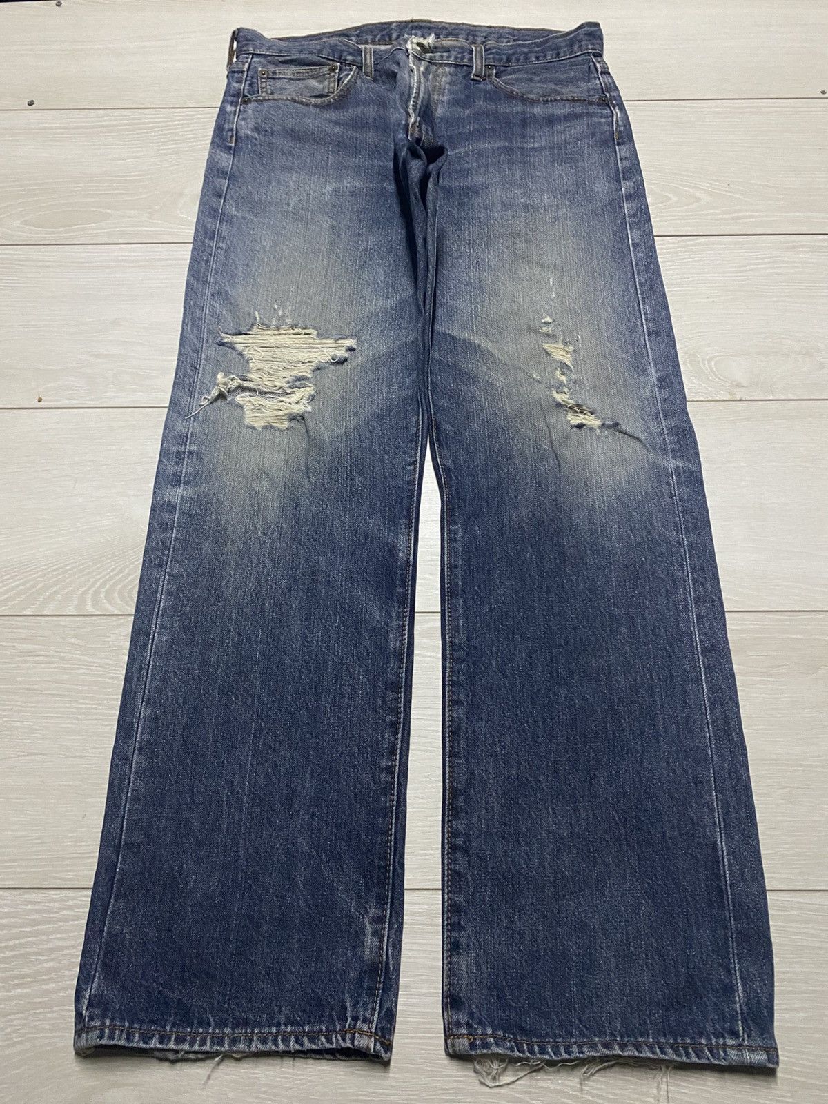 GU Vintage Gu Denim Faded Wash Distressed Loose Jeans Size US 32 / EU 48 - 1 Thumbnail