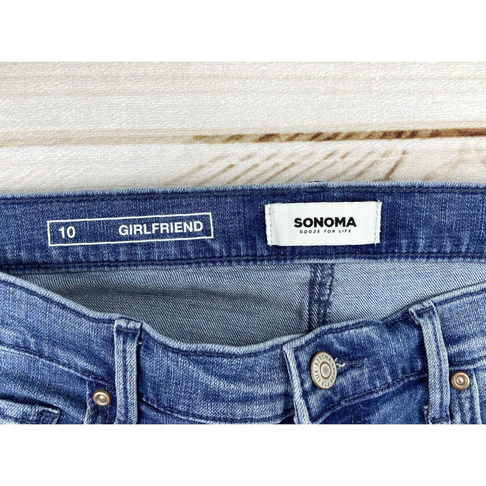 Vintage Sonoma Women's Girlfriend Jeans Size 10 Mid Rise Distressed Stretch Patches Leg Size 32" / US 10 / IT 46 - 3 Thumbnail