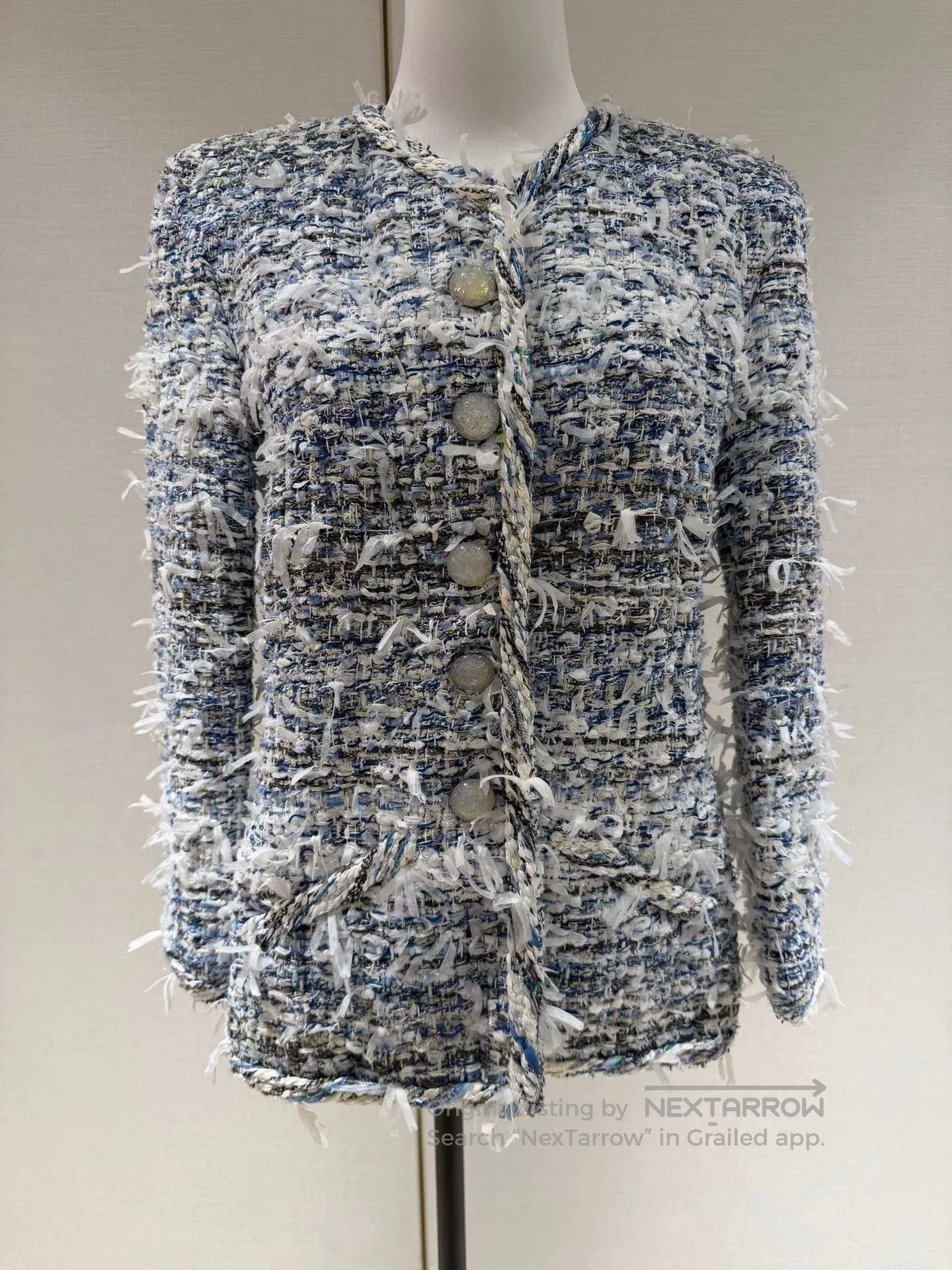 Chanel Chanel Waterfall Blue White Tweed Jacket. Size US M / EU 48-50 / 2 - 1 Thumbnail