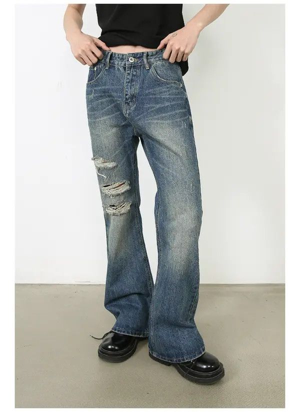 Japanese Brand Hiroko x naga Blue loose straight-leg ripped bootcut jeans Size US 32 / EU 48 - 8 Thumbnail
