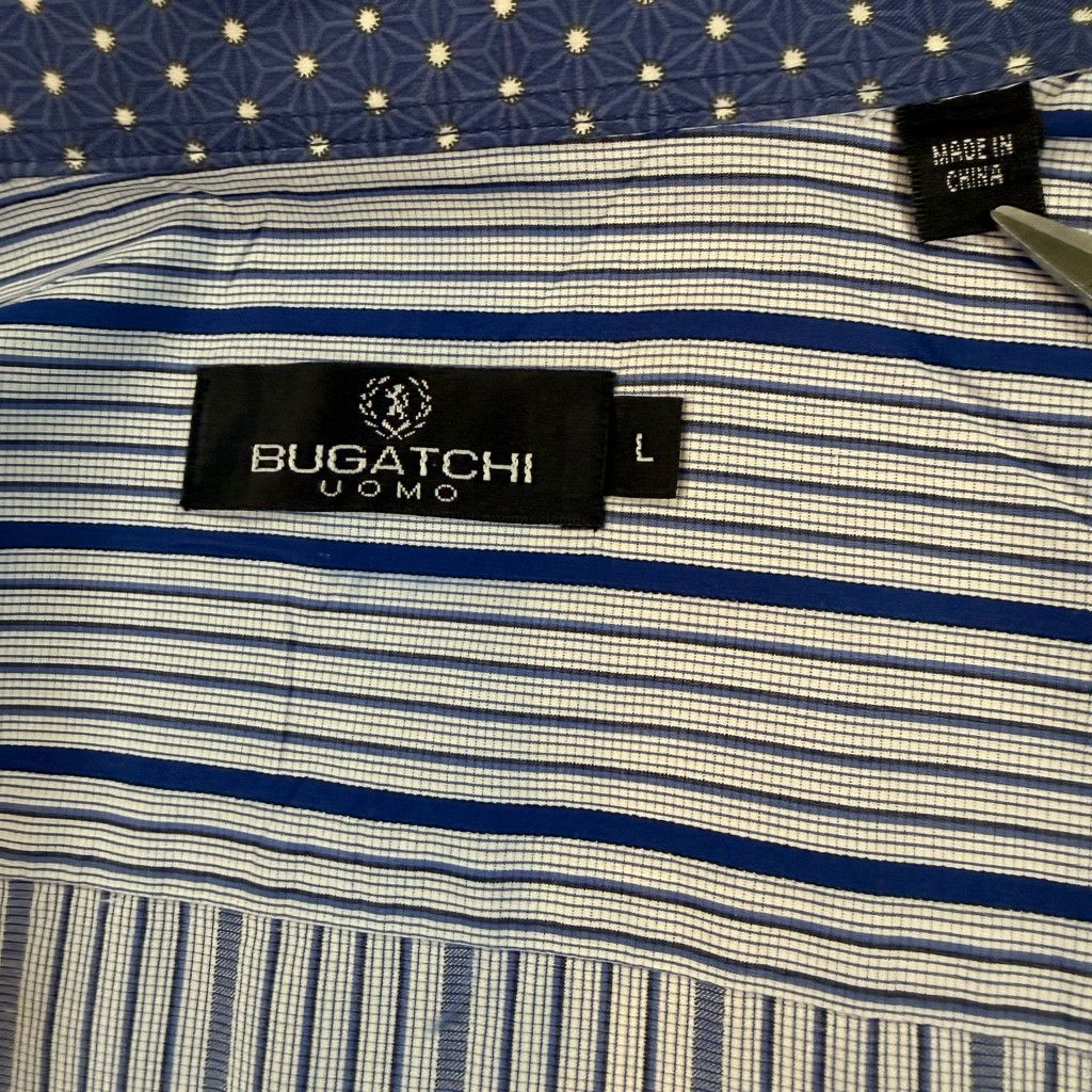 WISDOM Bugatchi Uomo Striped Button Up Shirt Blue White L Size 38L - 8 Thumbnail