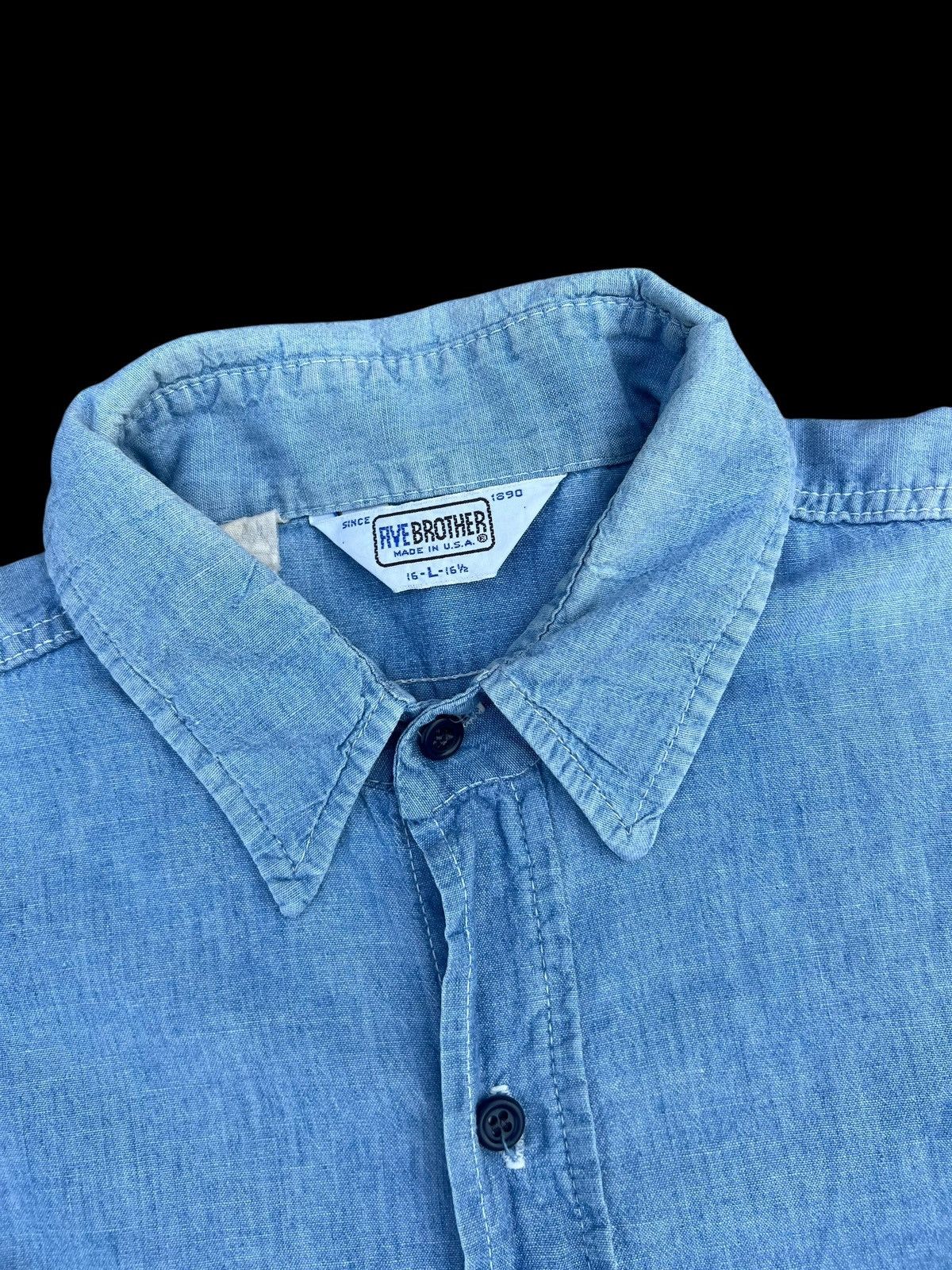 FiveBrother Vintage 60s 70s Five Brother Sun Fade Muddy Chambray Shirt Size US L / EU 52-54 / 3 - 3 Thumbnail