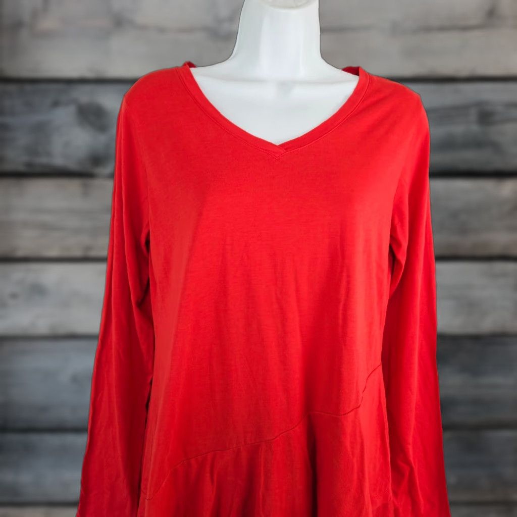 Vintage LOGO Lori Goldstein Womens Top Small Solid Red Long Sleeve Asymmetrical Hem Blouse Size S / US 4 / IT 40 - 1 Thumbnail