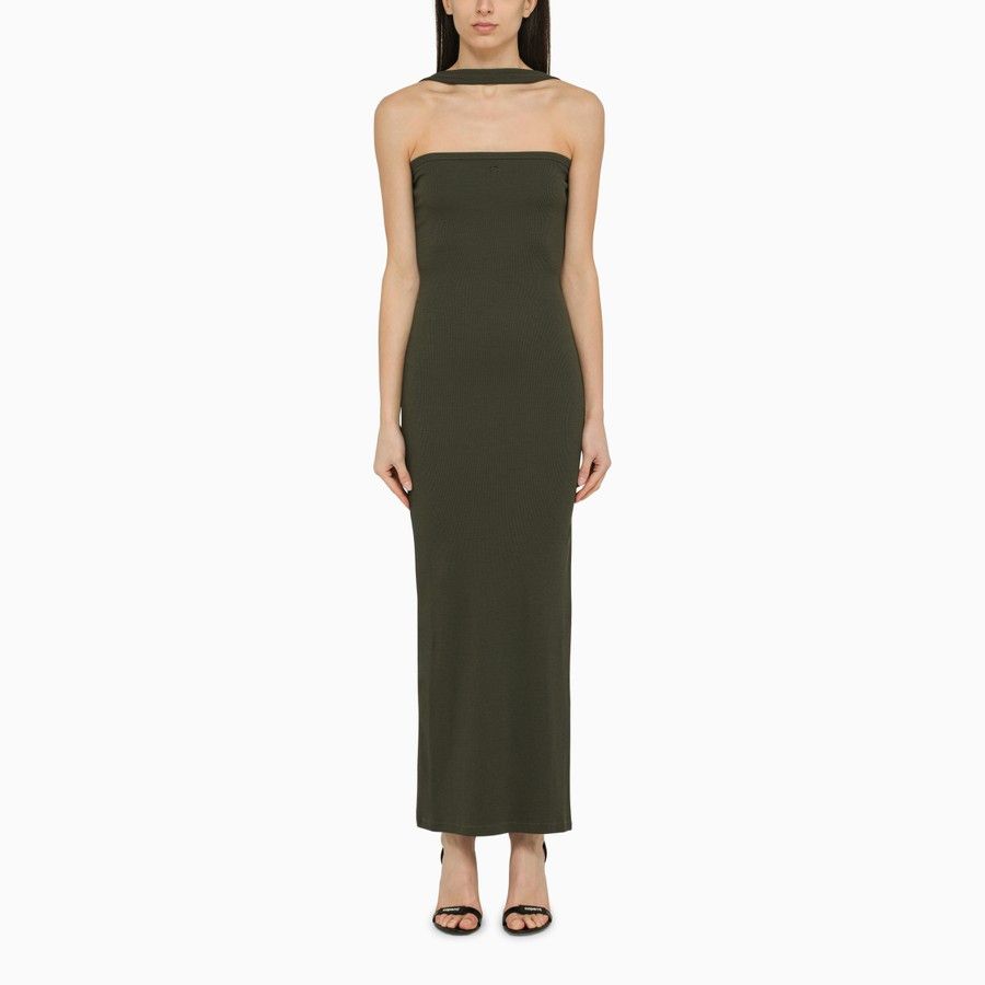 Courreges o1d2blof0824 Ribbed Cotton Dress in Military Green Size S / US 4 / IT 40 - 1 Thumbnail