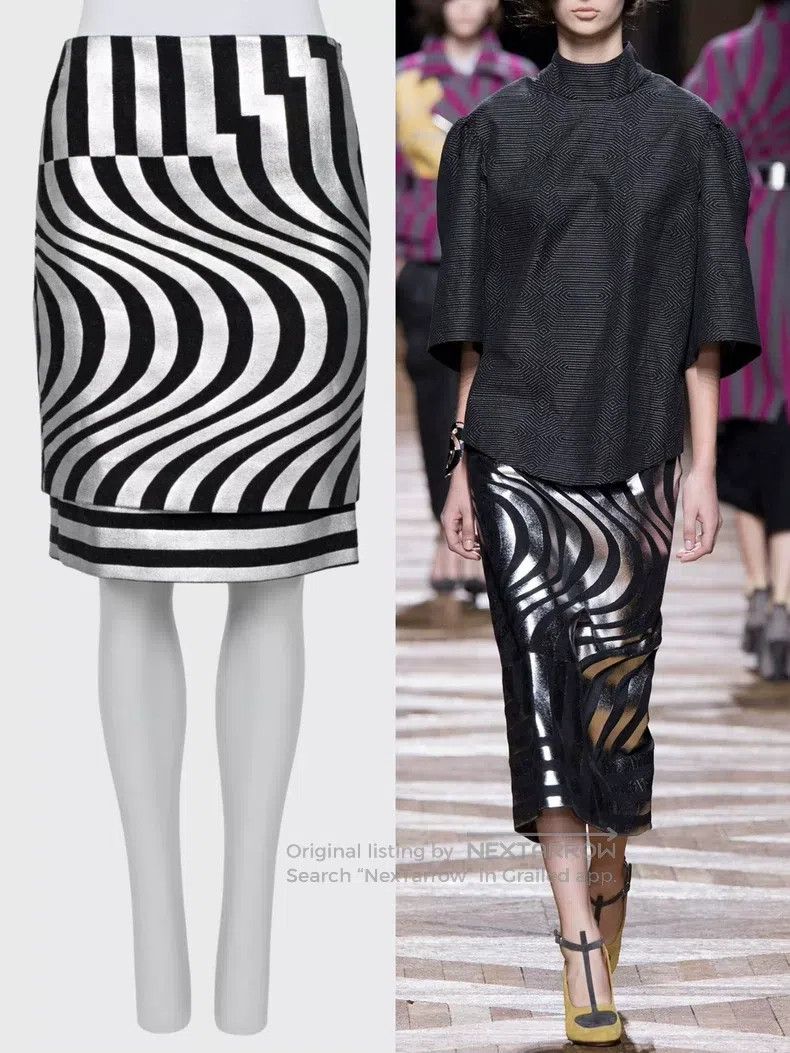 Dries Van Noten Dries Van Noten Runway-Style Similar Silver Wave Pattern D Size 39" - 1 Thumbnail