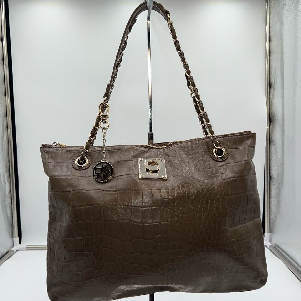 DKNY DKNY Croc Embossed Leather Adjustable Woven Chain Tote Size ONE SIZE - 1 Thumbnail
