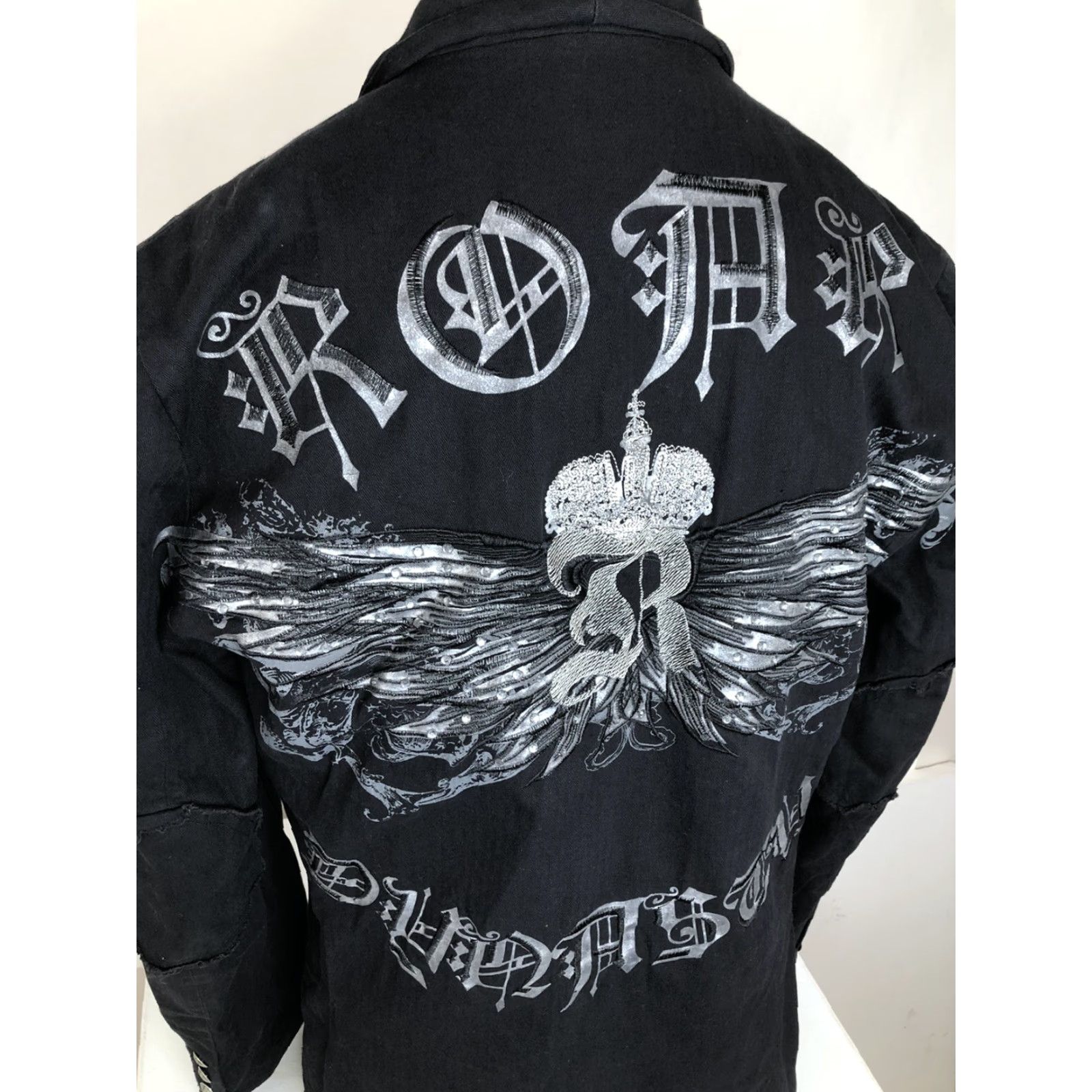Roar Roar / Buckle Embroidered Mens Blazer Jacket - Wing Collared Buckle Closure - Black - Size M Size 40R - 5 Thumbnail