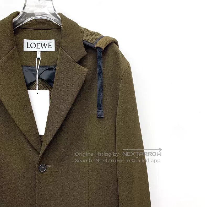 Loewe Loewe Green Wool Hooded Drawstring Notched Collar Single-B Size M / US 6-8 / IT 42-44 - 3 Thumbnail