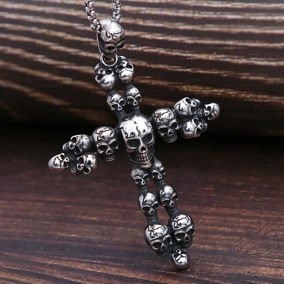 Jewelry Retro Cross Skull Pendant Necklace Size ONE SIZE - 1 Thumbnail