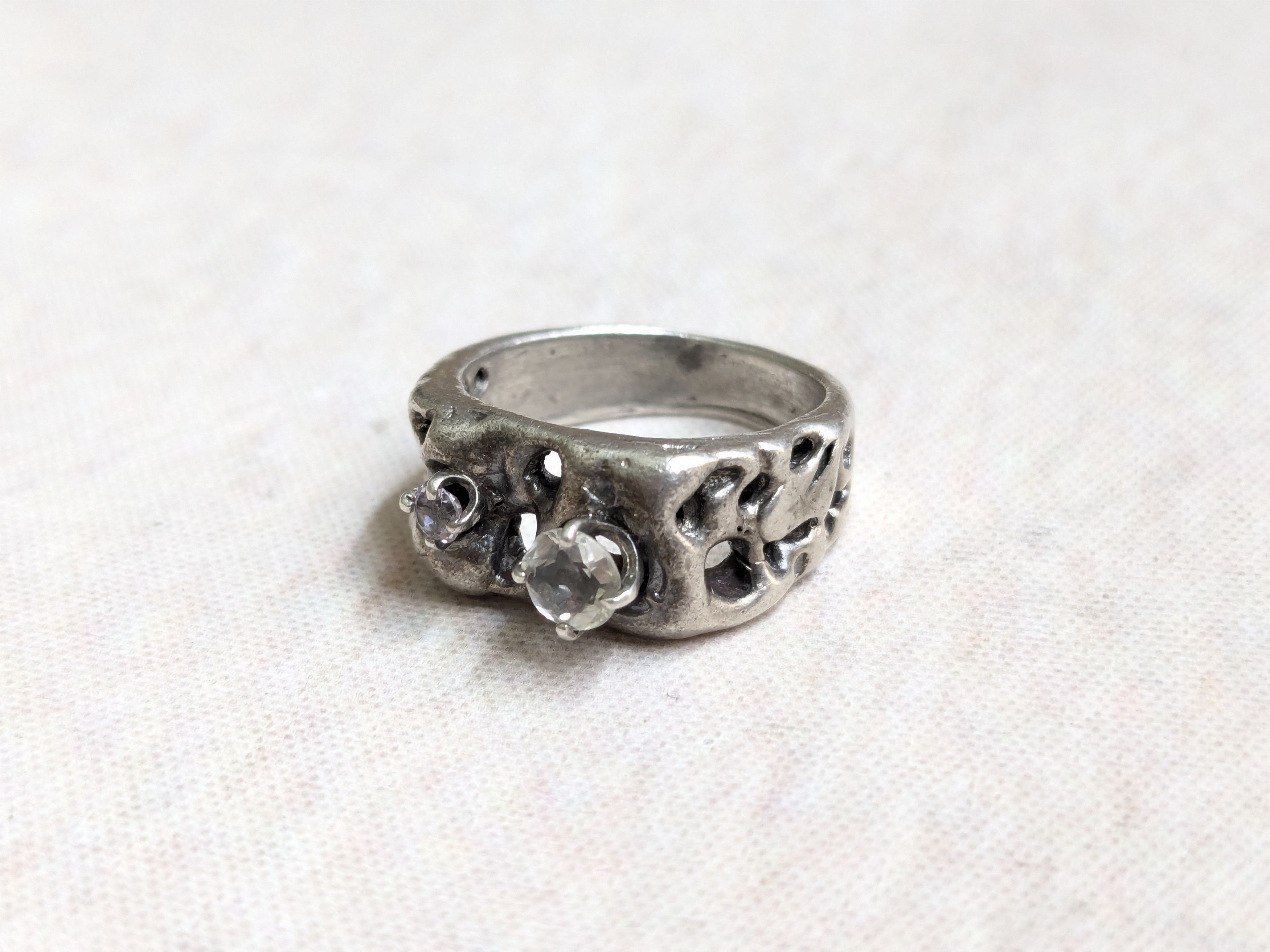 Jewelry Vintage Sterling Silver Ring Brutalist Band 4 Nugget Size ONE SIZE - 5 Thumbnail
