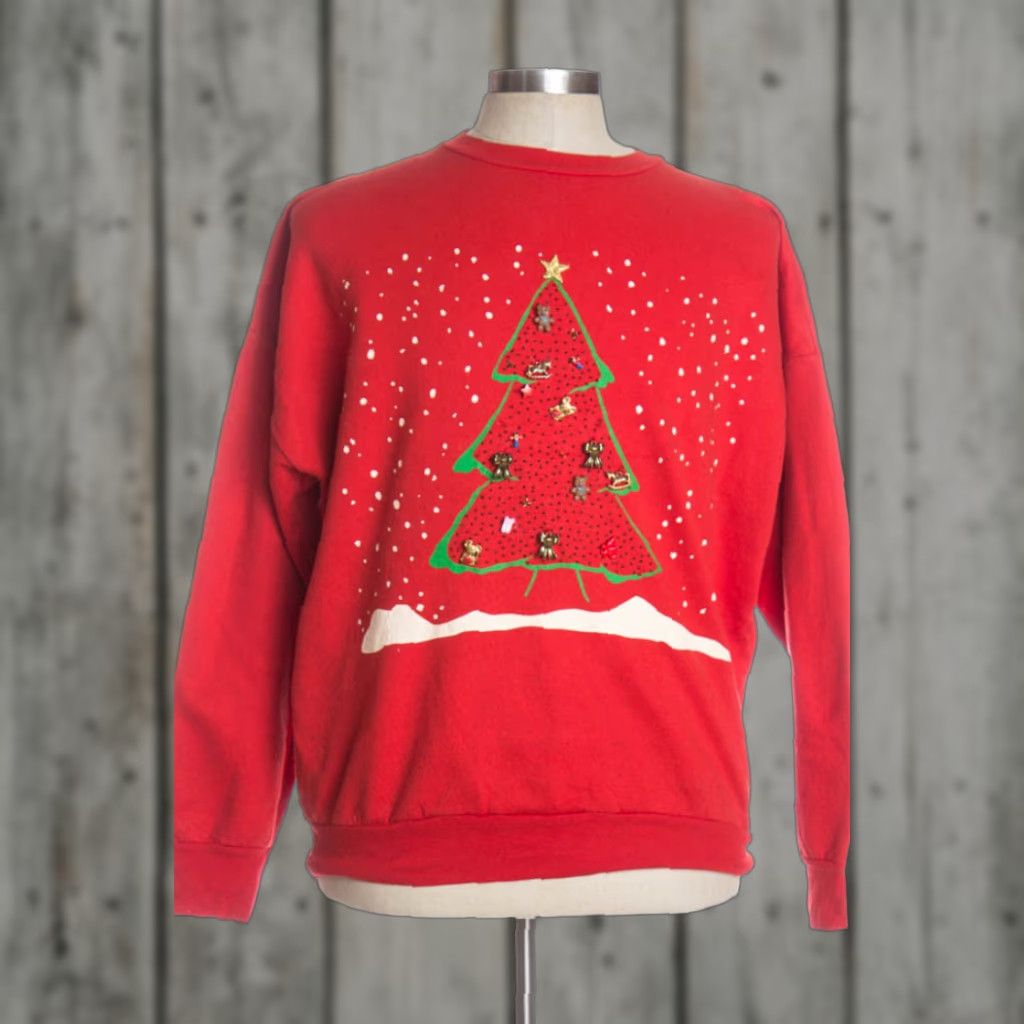 Vintage VINTAGE Intracan Red Ugly Christmas Sweatshirt Sweatshirt L Red 36064 Mens Womens Size L / US 10 / IT 46 - 1 Preview