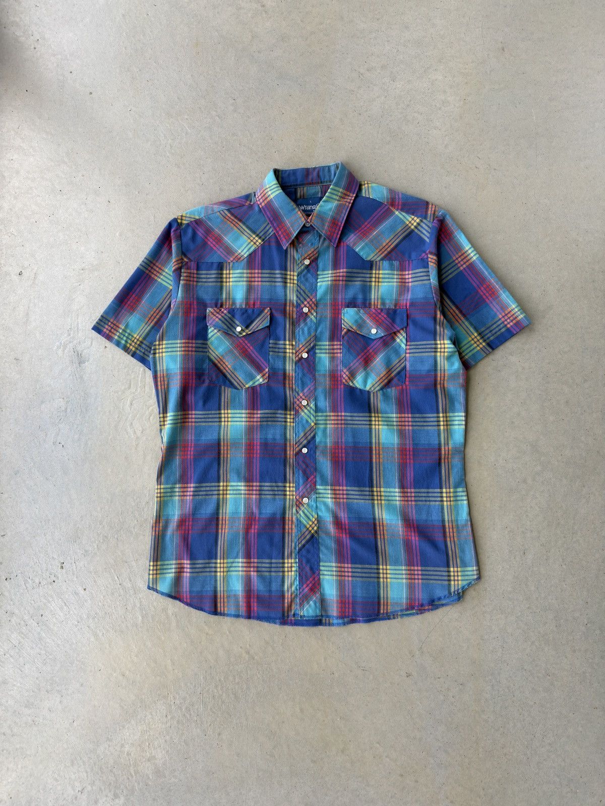 Vintage × Wrangler Vintage 90s Wrangler Plaid Pearl Snap Short Sleeve Button Up Size US L / EU 52-54 / 3 - 1 Thumbnail