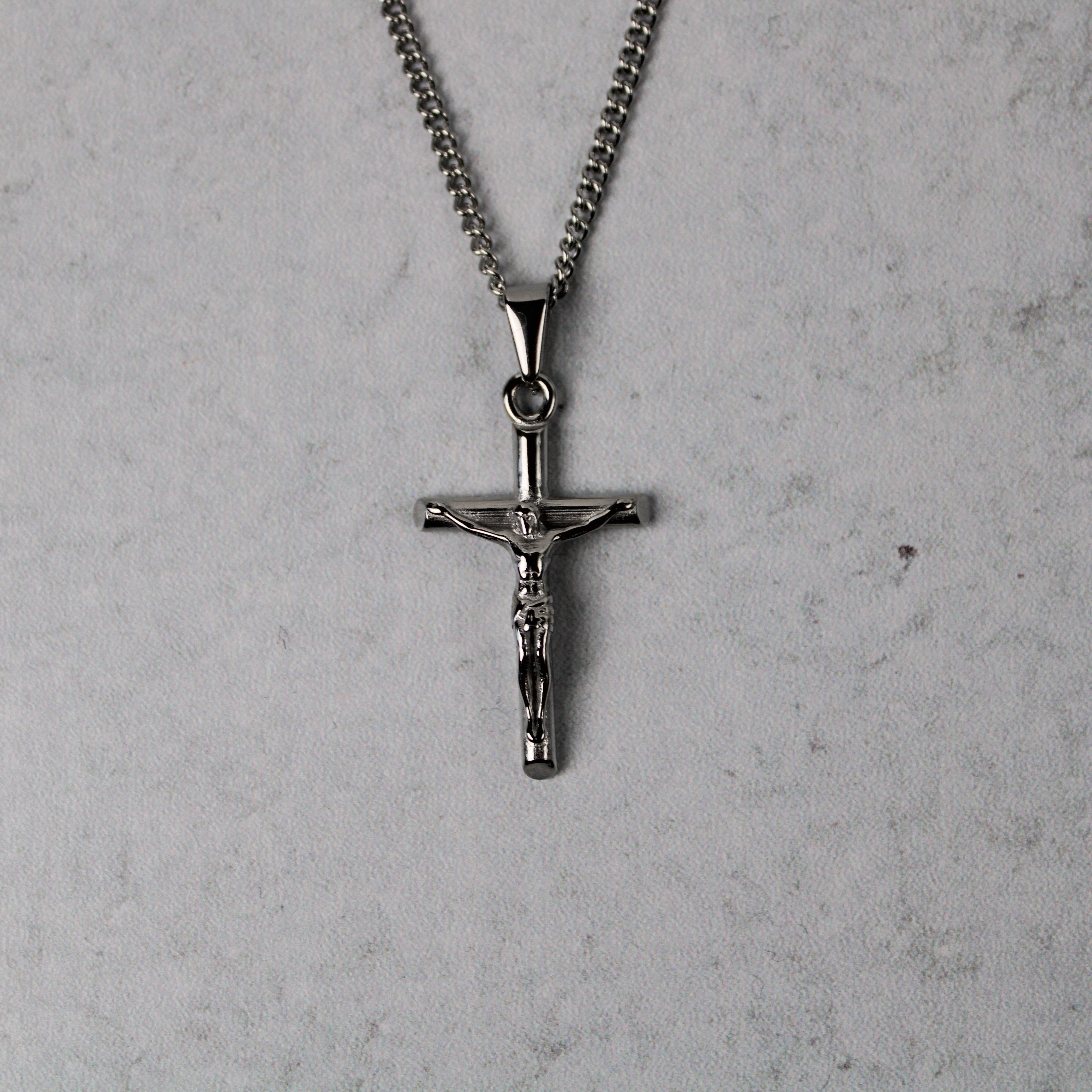 Jewelry Silver Crucifix Cross Pendant Chain Necklace Size ONE SIZE - 1 Thumbnail