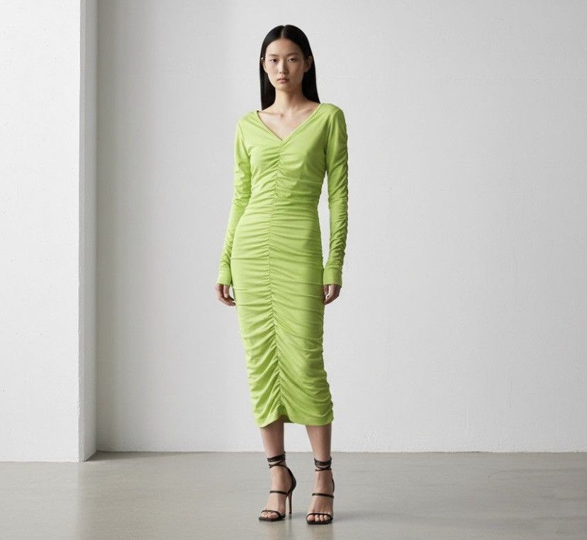 Helmut Lang HELMUT LANG RUCHED MIDI DRESS ACID LIME Size S / US 4 / IT 40 - 2 Thumbnail