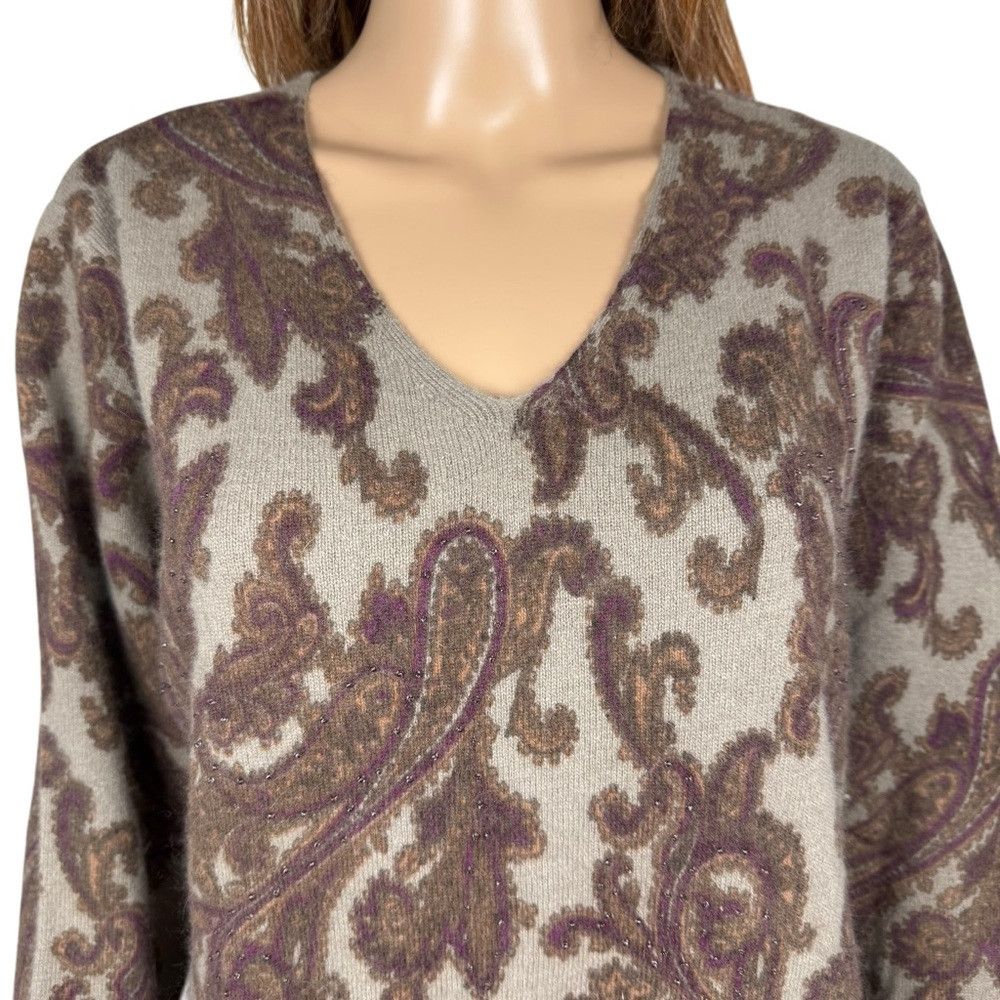 Other New Vintage Carole Little Wool Angora Paisley Beaded V-Neck Size XL / US 12-14 / IT 48-50 - 2 Thumbnail