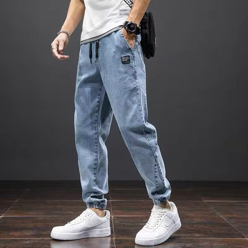 Japanese Brand Elastic Waist Blue Cargo Jeans Men Size US 31 - 2 Thumbnail