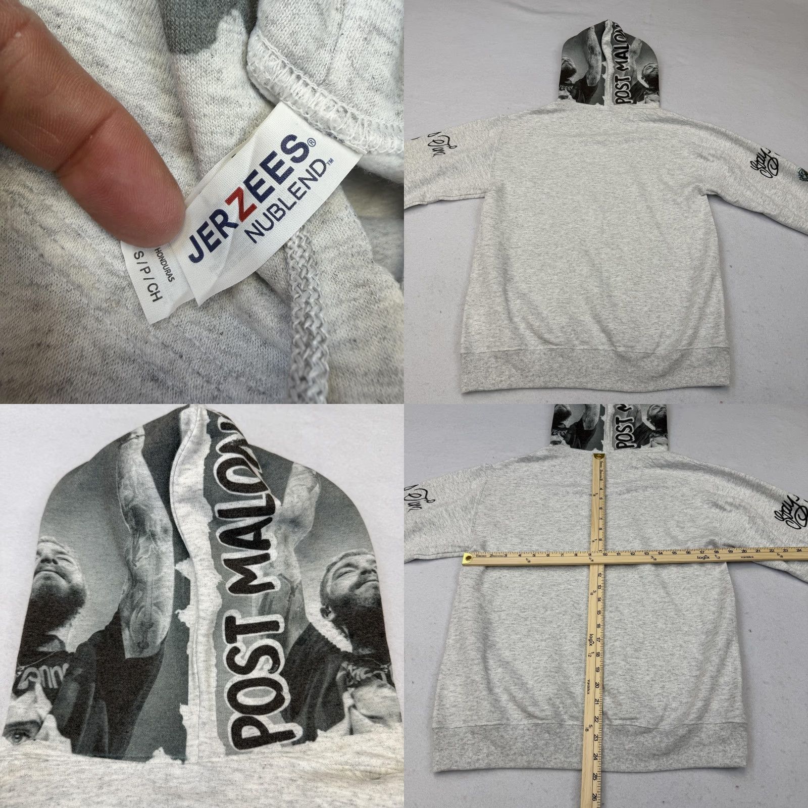 Jerzees Post Malone AOP Hoody Mens Small Posty Forever Graphic Band Street Jerzees Hoodie Mens S Gray Graphic Print Post Malone Theme Music Vintage No Size US S / EU 44-46 / 1 - 8 Thumbnail