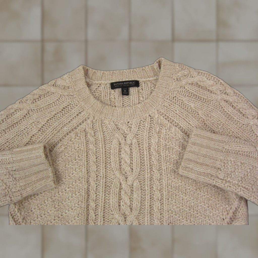 Banana Republic Banana Republic Sweater Womens Petite Medium Beige Cable Knit Fringe Wool Alpaca Pullover Crew Neck Long Sleeve Size M / US 6-8 / IT 42-44 - 1 Thumbnail