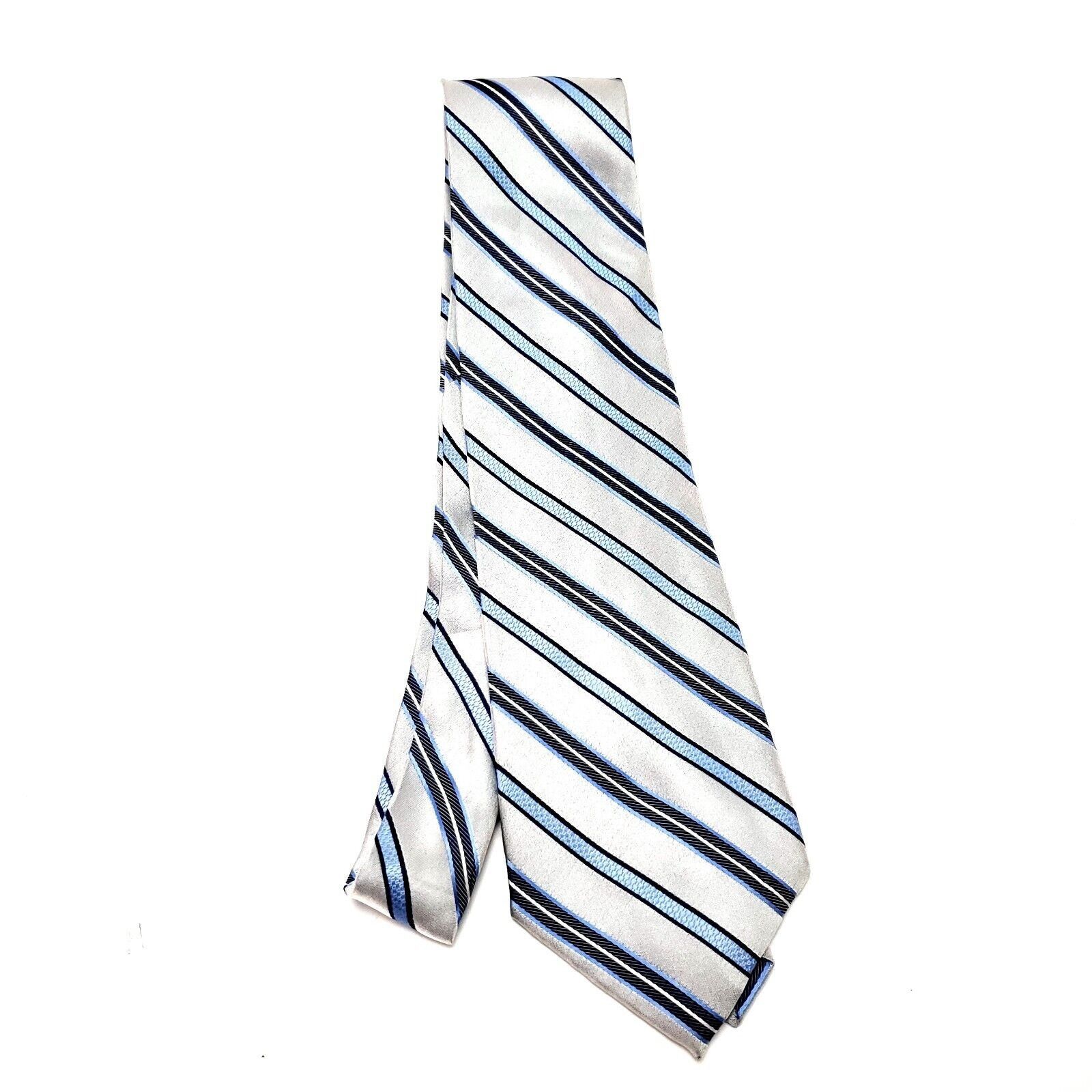 Pierre Cardin Pierre Cardin White Silk Tie Woven Wide Stripes Size ONE SIZE - 6 Thumbnail
