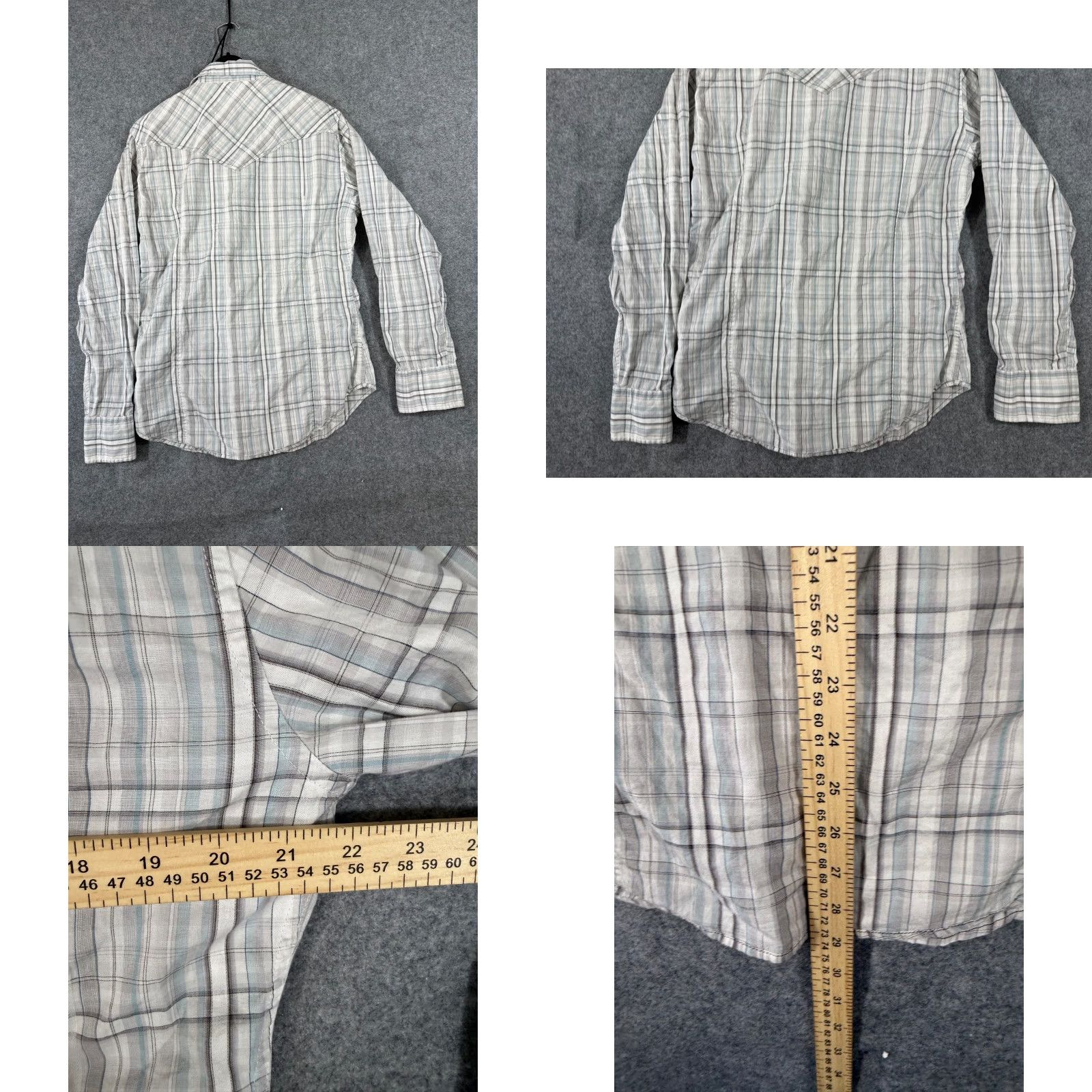 Guess Guess Western Shirt Mens M Gray Plaid Embroidered Snap Front Long Sleeve Cowboy Flap Pockets Size US M / EU 48-50 / 2 - 9 Thumbnail