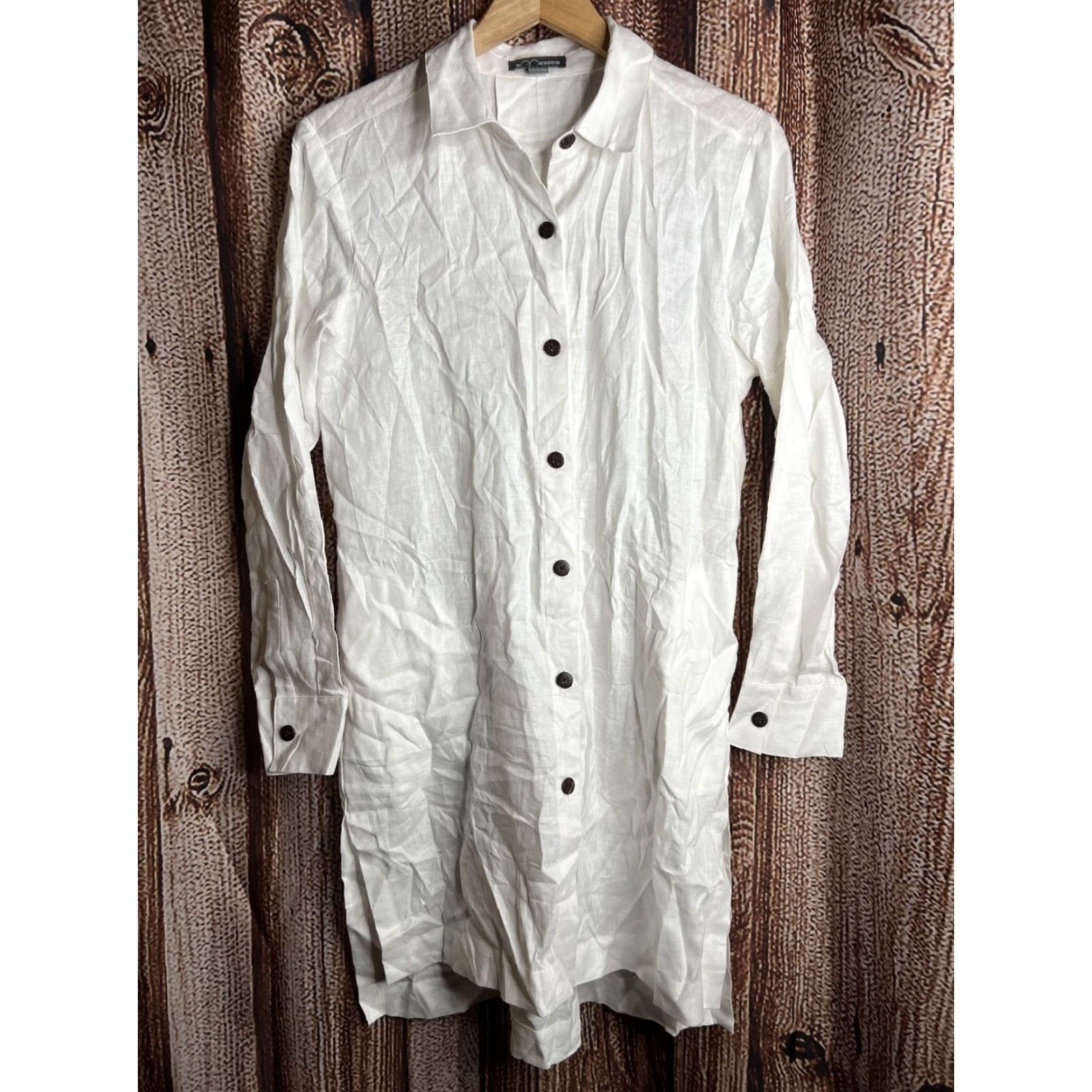 Vintage VINTAGE Go Silk Linen Button Down LS Shirt White Tunic Top Petite Medium Size M / US 6-8 / IT 42-44 - 2 Thumbnail