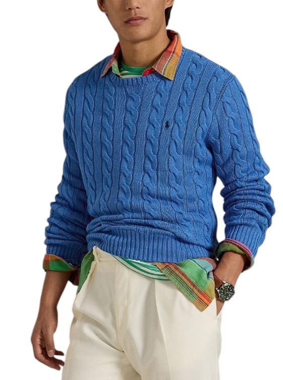 Ralph Lauren BLUE M Cable Knit Crew Pullover 86951 Size US M / EU 48-50 / 2 - 1 Thumbnail