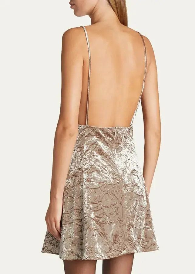 Saint Laurent Paris o1s1wg111024 Sleeveless Velvet Mini Dress in Gold Size M / US 6-8 / IT 42-44 - 3 Thumbnail