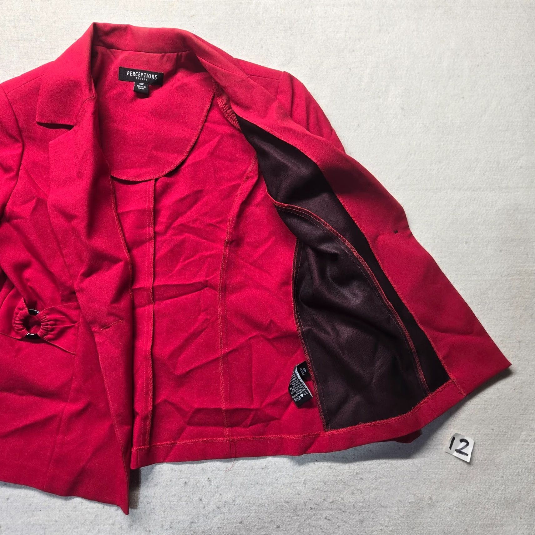 Vintage Perceptions Jacket Solid Red Coat Dress Casual Button Adult 10P Petite Women's Linen Blend Blouse Style Basic 10P Red Fall Spring Summer Winter Size L / US 10 / IT 46 - 2 Thumbnail