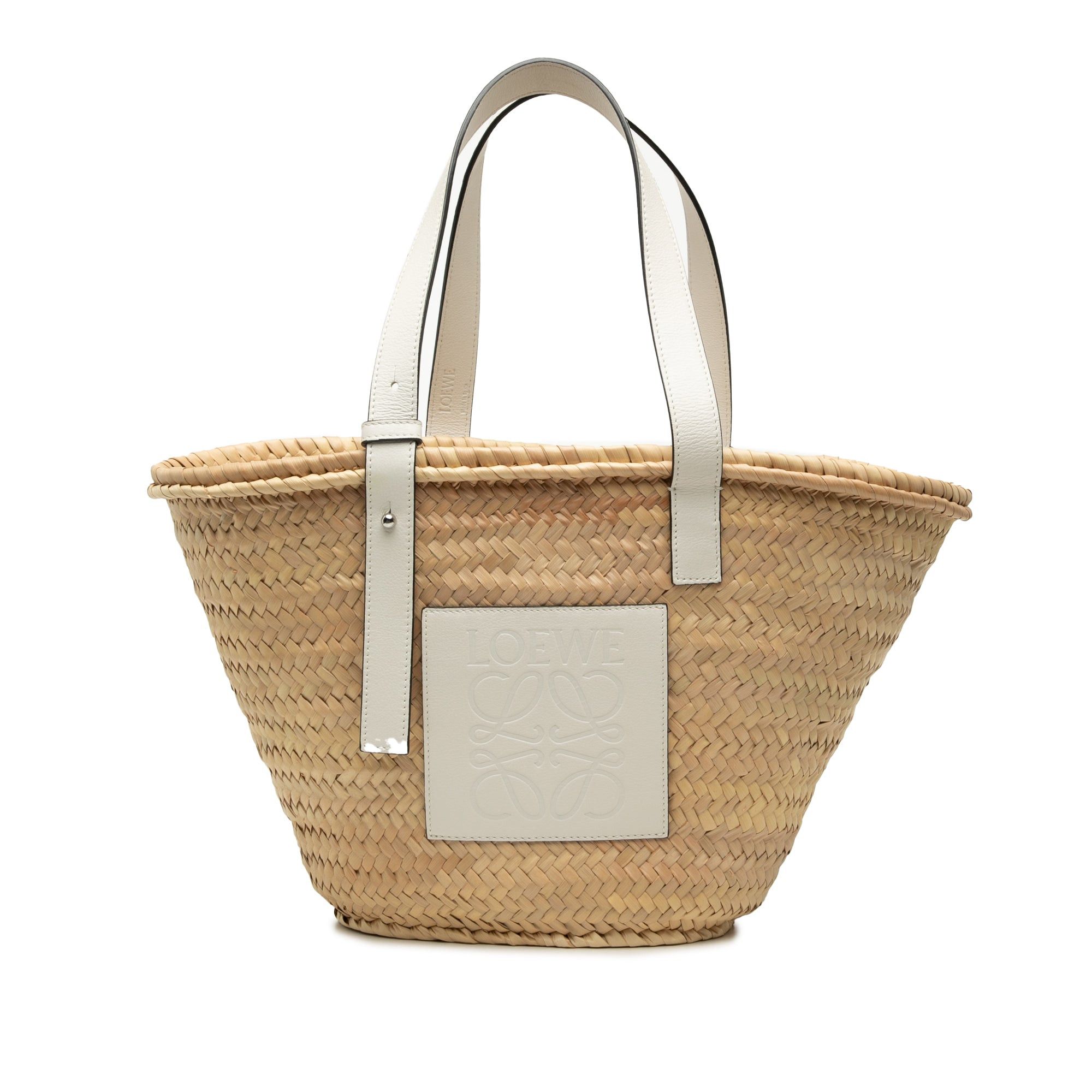Raffia Anagram Basket Tote in White, Women's