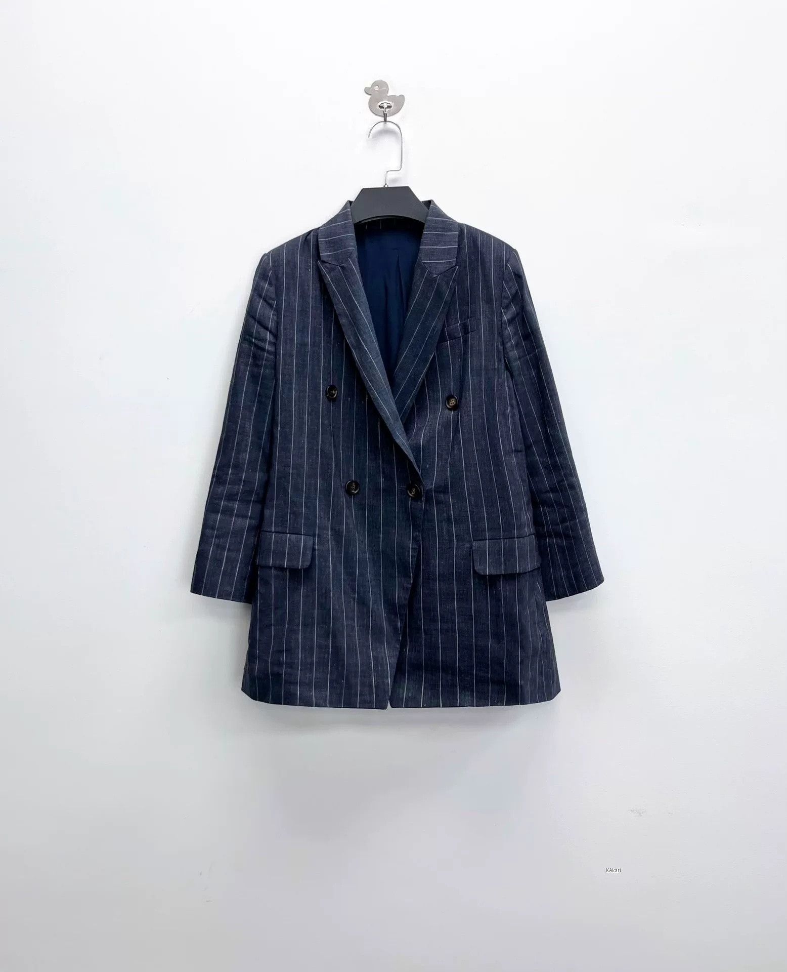 Brunello Cucinelli Brunello Cucinelli Blue-Gray Striped Wool Blazer Size US XXS / EU 40 - 1 Thumbnail