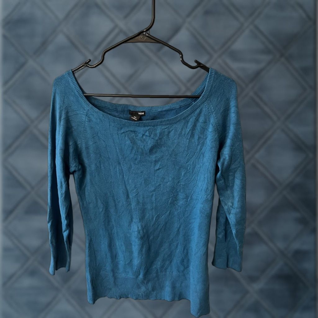 H&M VINTAGE H&M Blue Knit Pullover Top Women Size M 3/4 Sleeve Casual Business Office Size M / US 6-8 / IT 42-44 - 1 Thumbnail