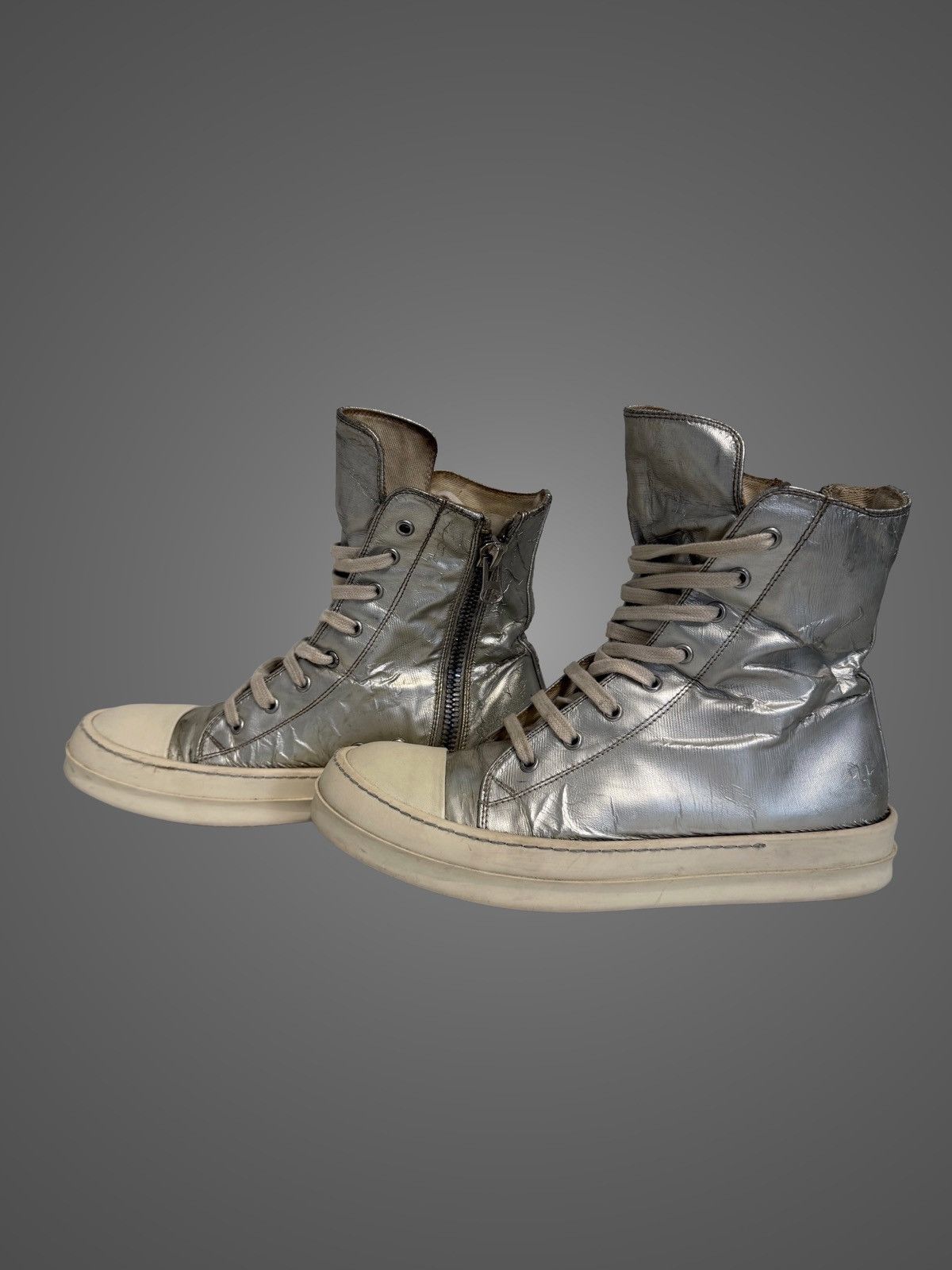 Rick Owens Drkshdw Rick Owens DRKSHDW Hi-Top Silver Satin Ramones from SS16 Size US 8 / EU 41 - 3 Thumbnail