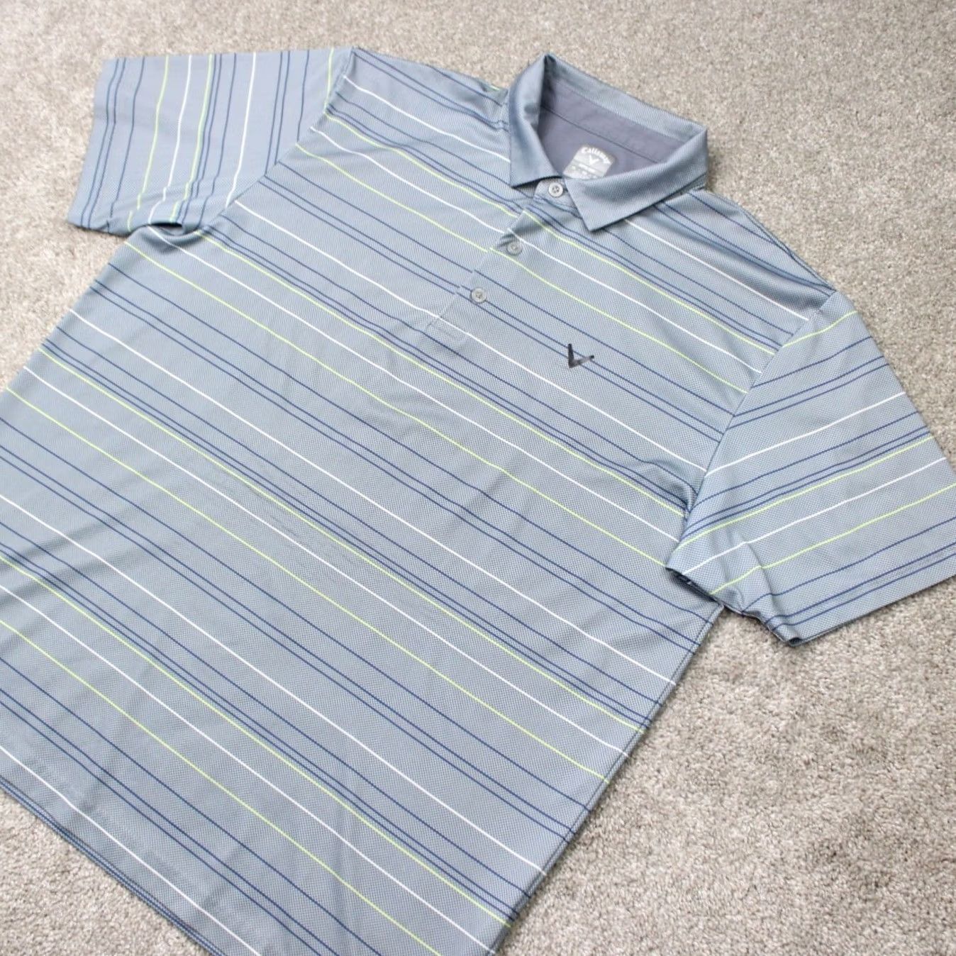 Callaway Callaway Polo Shirt Mens XL Gray/Blue/Green Stripes Opti-Dri 100% Polyester Short Sleeve Polo Golf Shirt Mens XL Gray/Blue/Green Stripes Size US XL / EU 56 / 4 - 3 Thumbnail