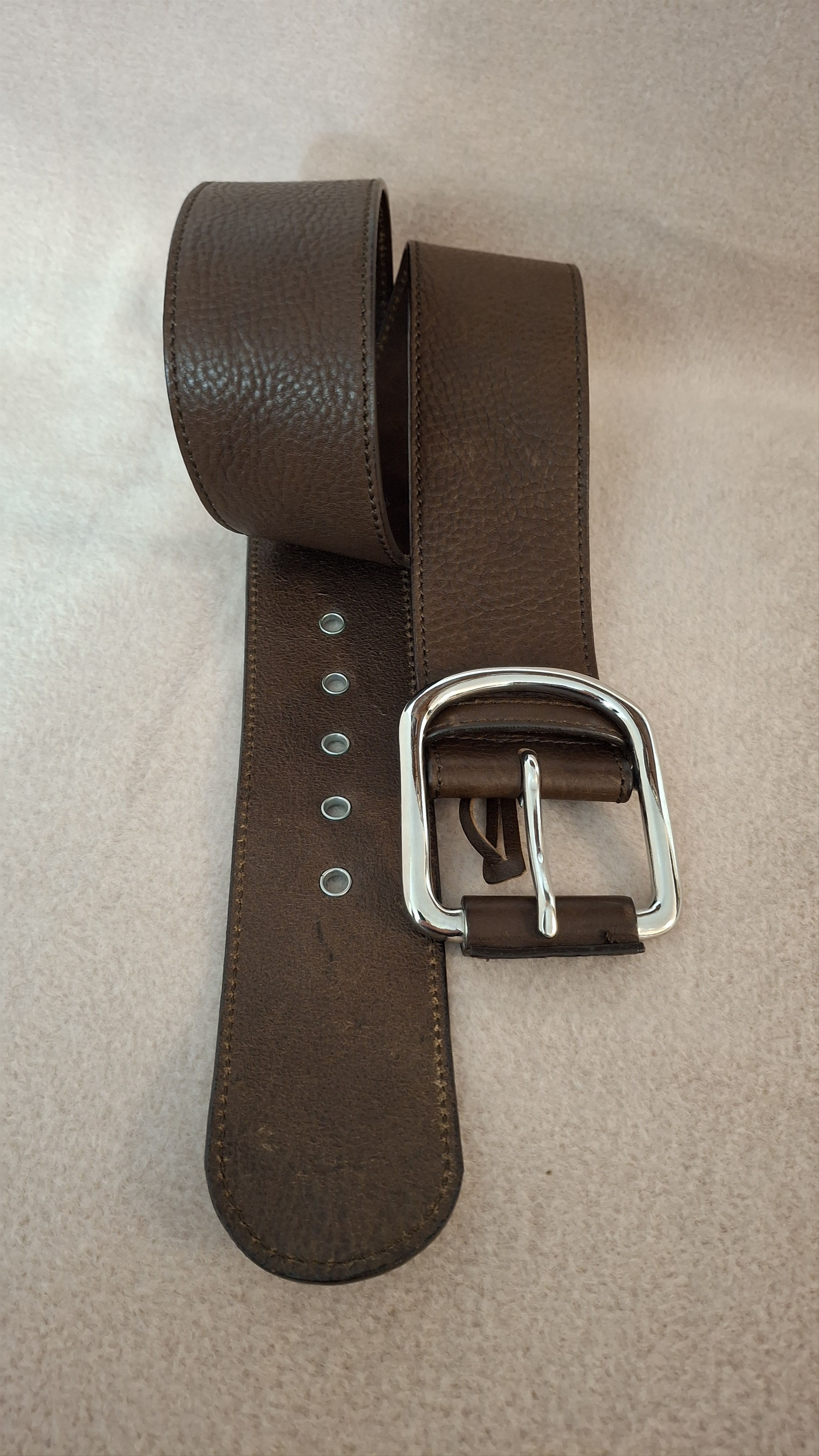 MaxMara Tan Leather Belt with Silver Buckle Max Mara Vintage Wide Brown Leather Belt – Italy, Silver Buckle main image 2